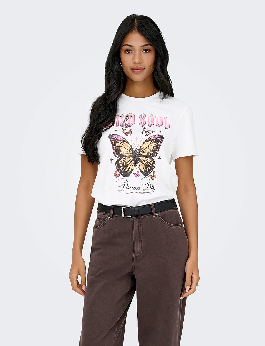 ONLY - ONLLUCY LIFE REG S/S PRINT TOP BOX CCJRS - t-shirts - cloud dancer - 0