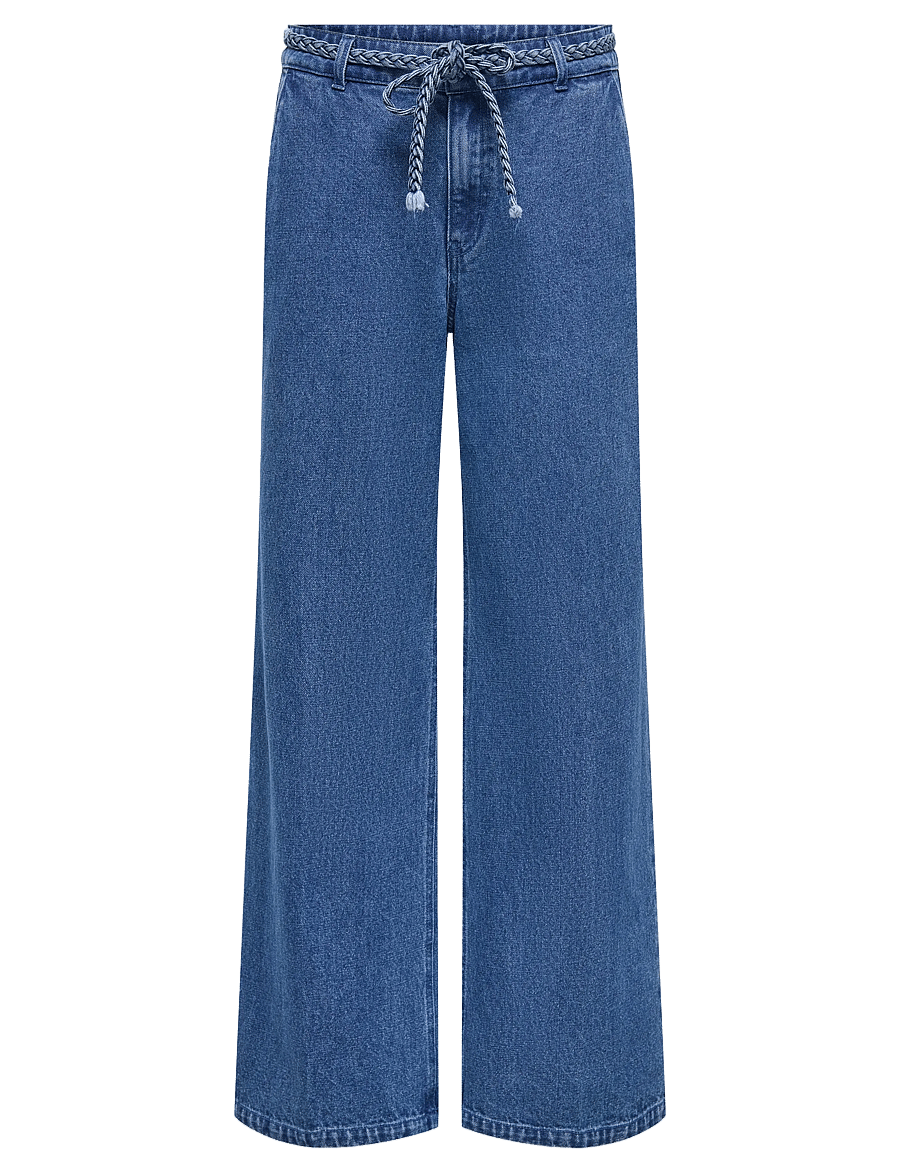 ONLY - ONLARLENE HW BRAID WIDE DNM YOR - hosen mit weitem bein - medium blue denim - 1
