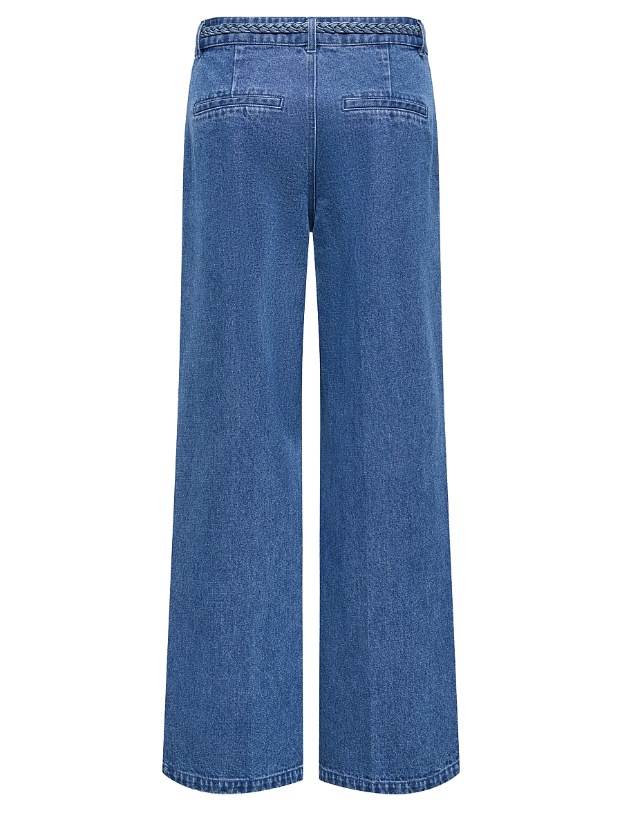 ONLY - ONLARLENE HW BRAID WIDE DNM YOR - hosen mit weitem bein - medium blue denim - 2