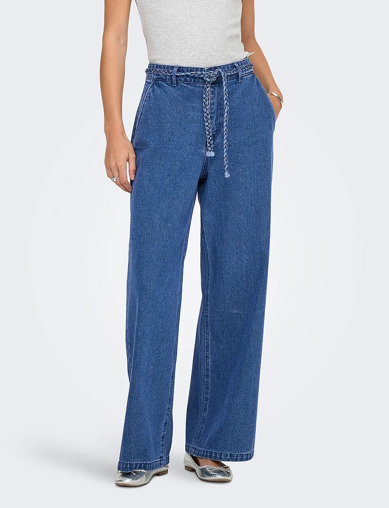 ONLY - ONLARLENE HW BRAID WIDE DNM YOR - wide leg jeans - medium blue denim - 0