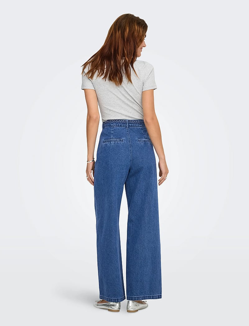 ONLY - ONLARLENE HW BRAID WIDE DNM YOR - wide leg jeans - medium blue denim - 3