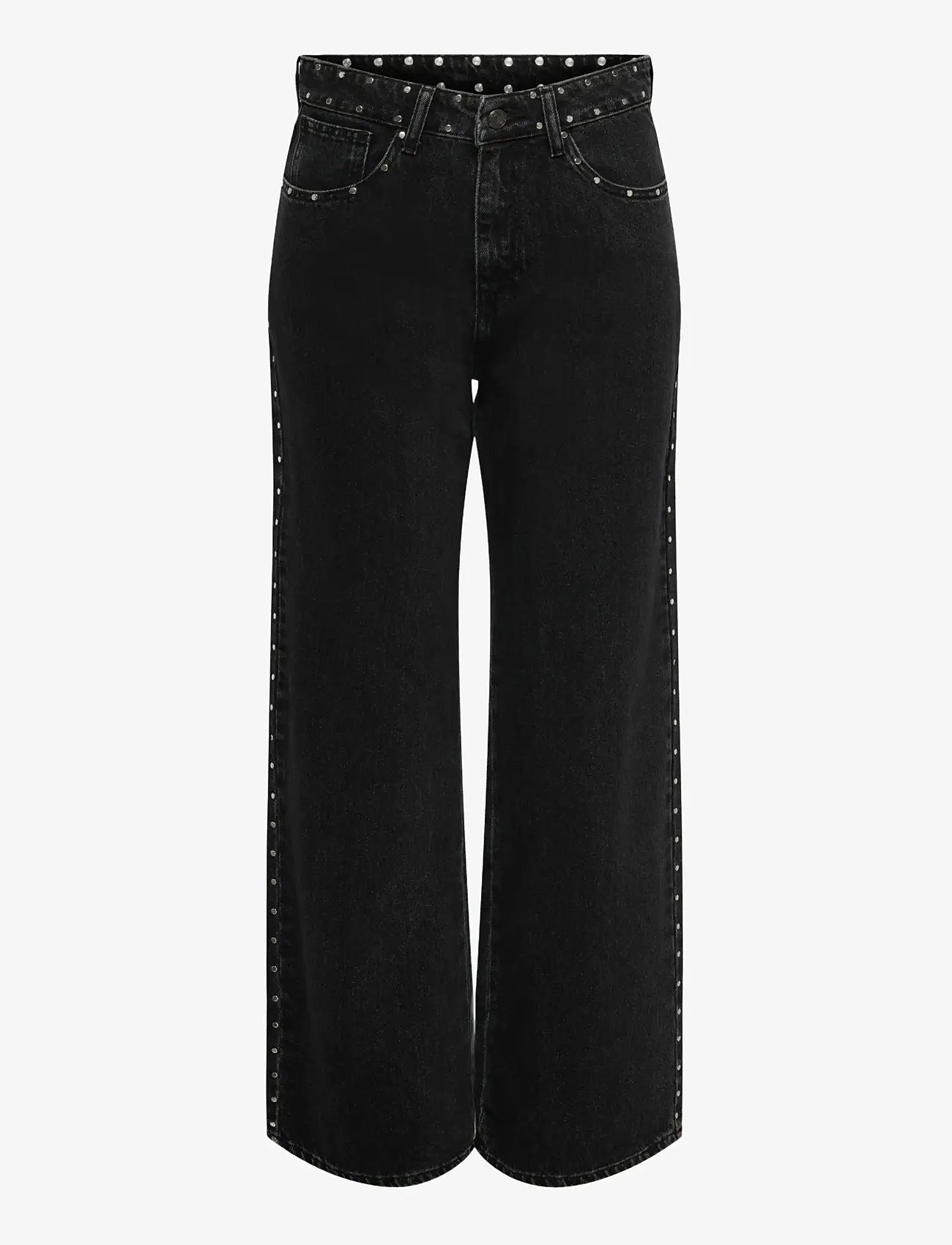 ONLY - ONLHOPE HW STUDDED WIDE DNM TAI - pantalons larges - washed black - 0
