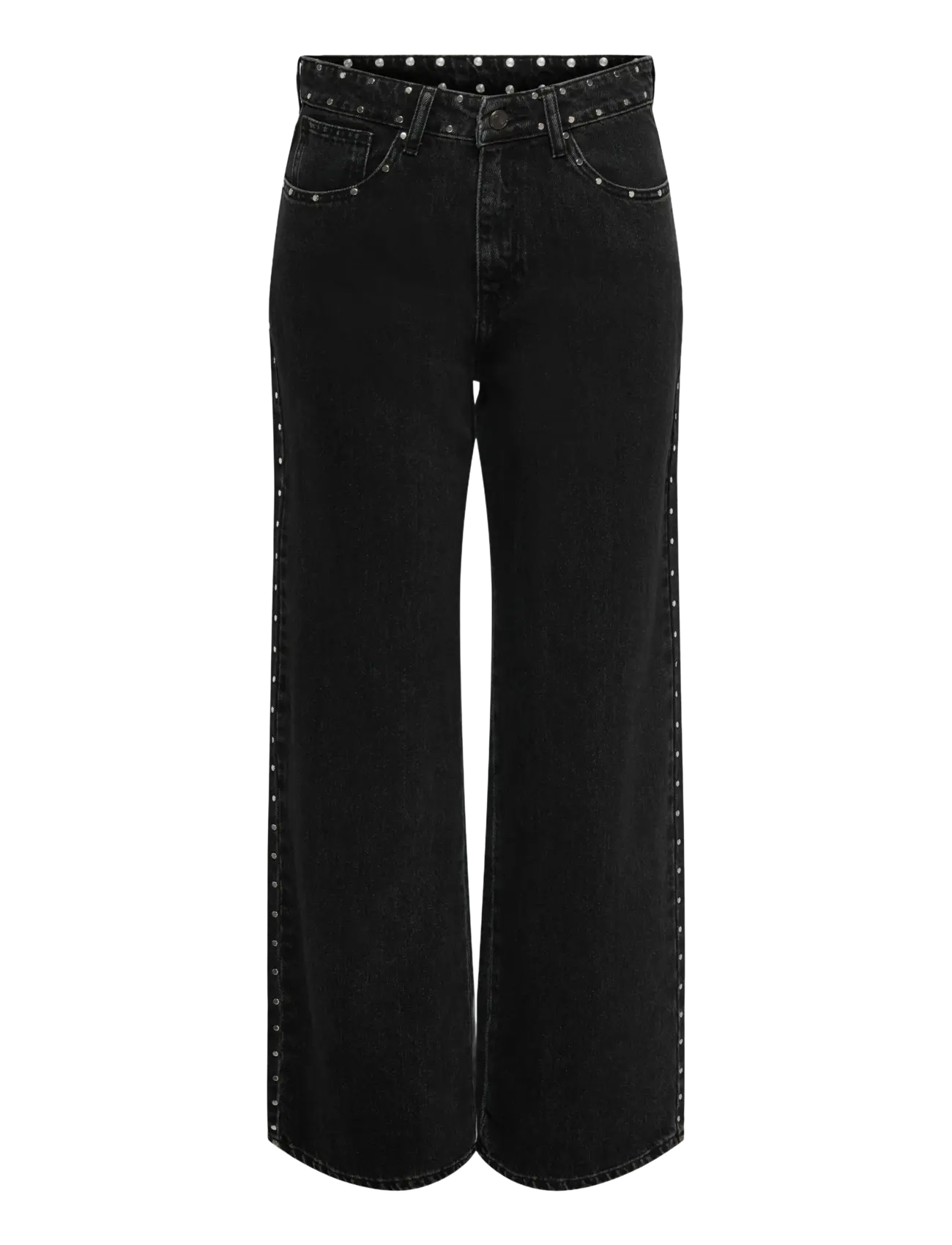 ONLY ONLHOPE HW STUDDED WIDE DNM TAI - Tøj - WASHED BLACK / black