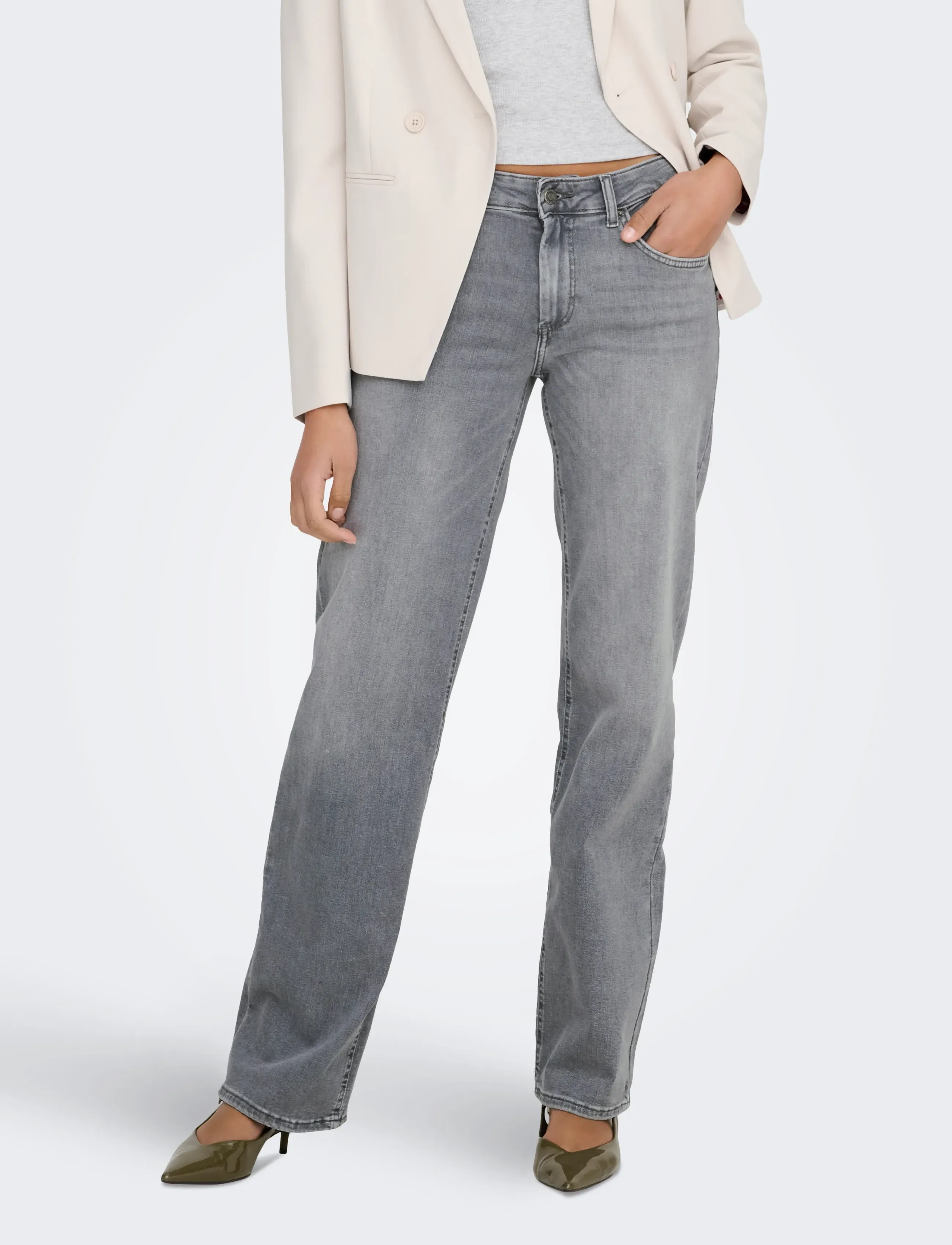 ONLY Onlblush Mid Straight Dnm Tai0918 Noos, XL x 32, Jeans, Grau - Straight-regular, Frauen