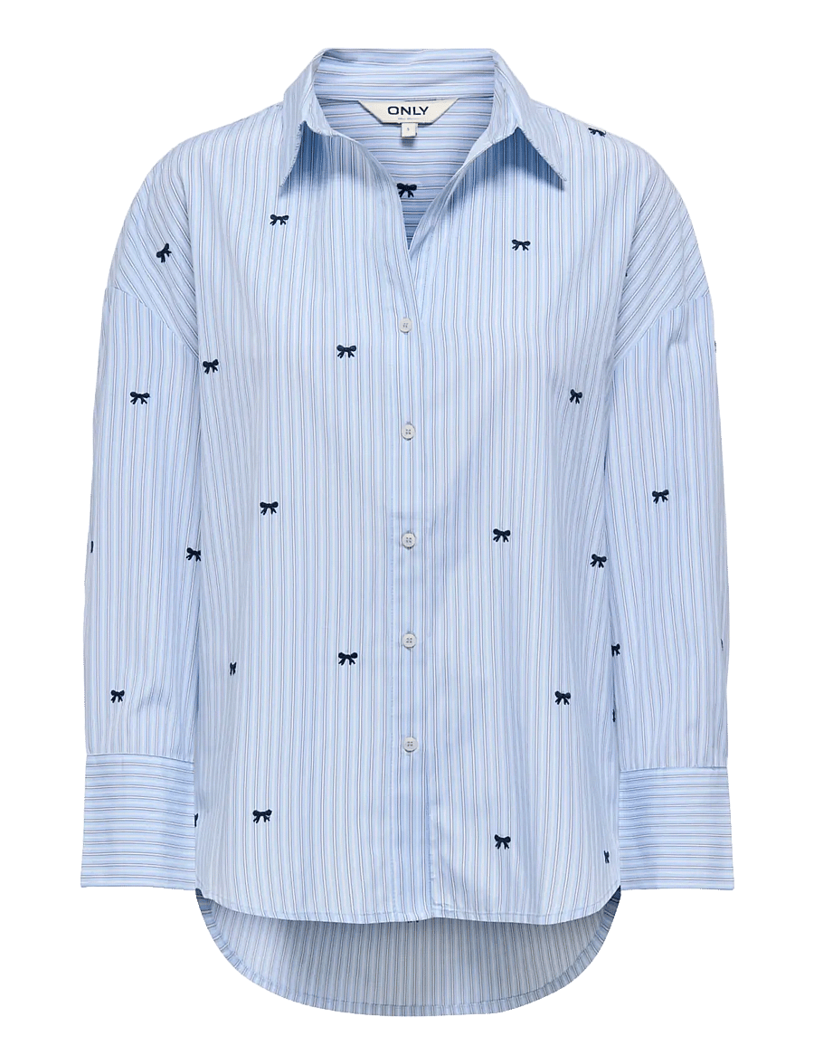 ONLY - ONLOREGON ZEIDI LS BOW SHIRT NOOS WVN - langärmlige hemden - serenity - 1
