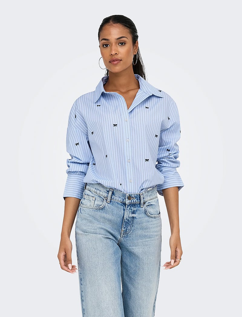 ONLY - ONLOREGON ZEIDI LS BOW SHIRT NOOS WVN - langärmlige hemden - serenity - 0