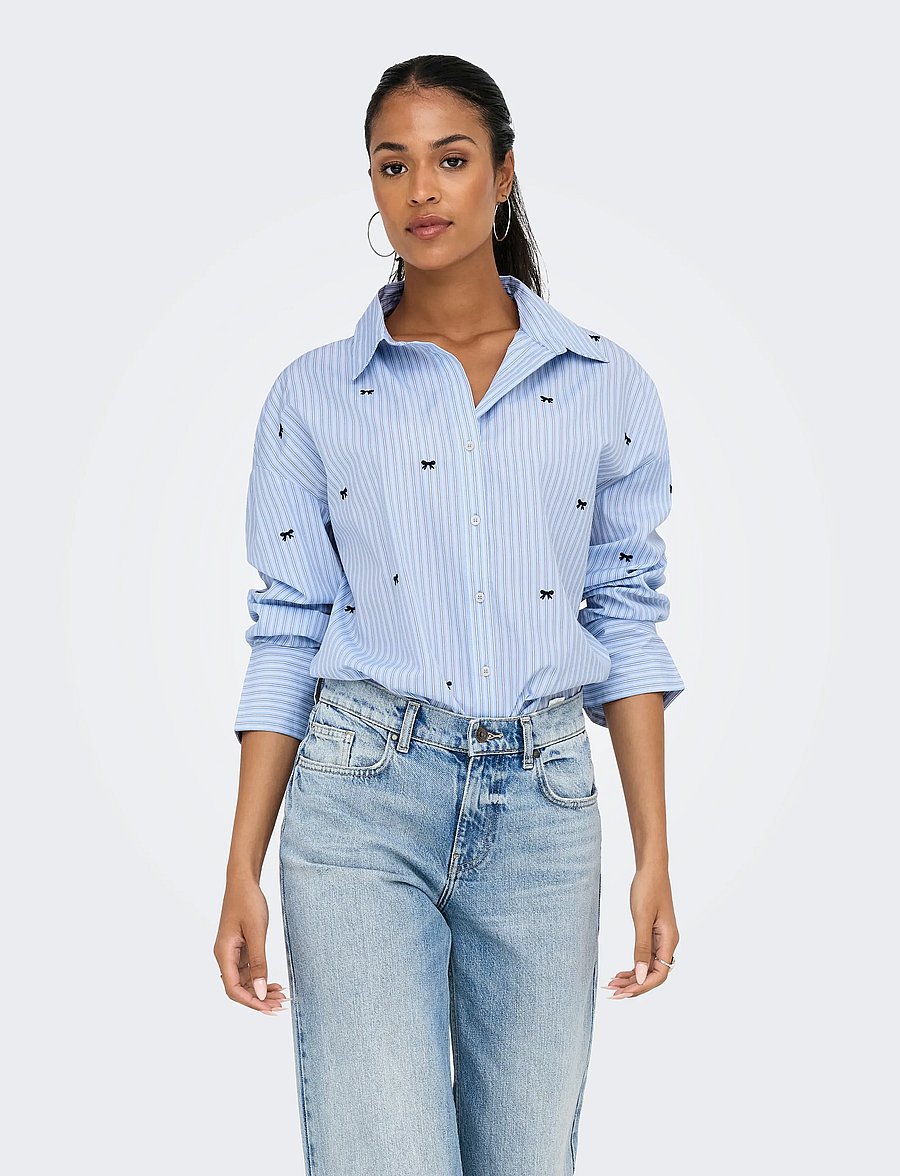 ONLY - ONLOREGON ZEIDI LS BOW SHIRT NOOS WVN - langärmlige hemden - serenity - 0