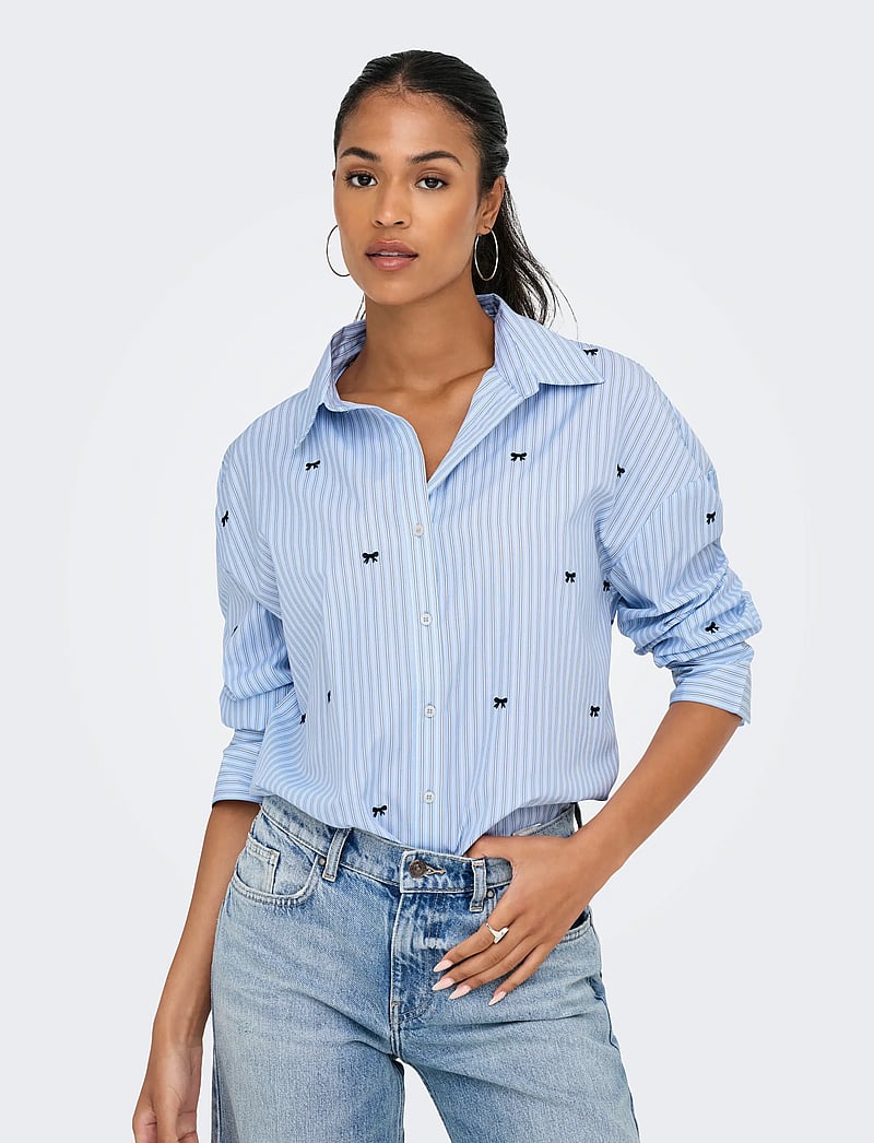 ONLY - ONLOREGON ZEIDI LS BOW SHIRT NOOS WVN - langärmlige hemden - serenity - 5