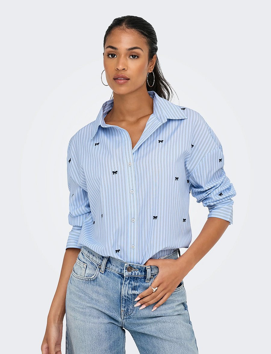 ONLY - ONLOREGON ZEIDI LS BOW SHIRT NOOS WVN - langärmlige hemden - serenity - 5