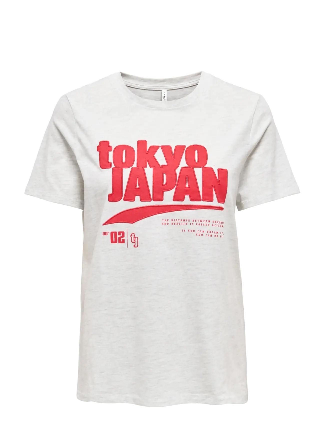 ONLY ONLCELINA LIFE REG S/S TOP BOX CC JRS - T-Shirts & Tops - LIGHT GREY MELANGE / red