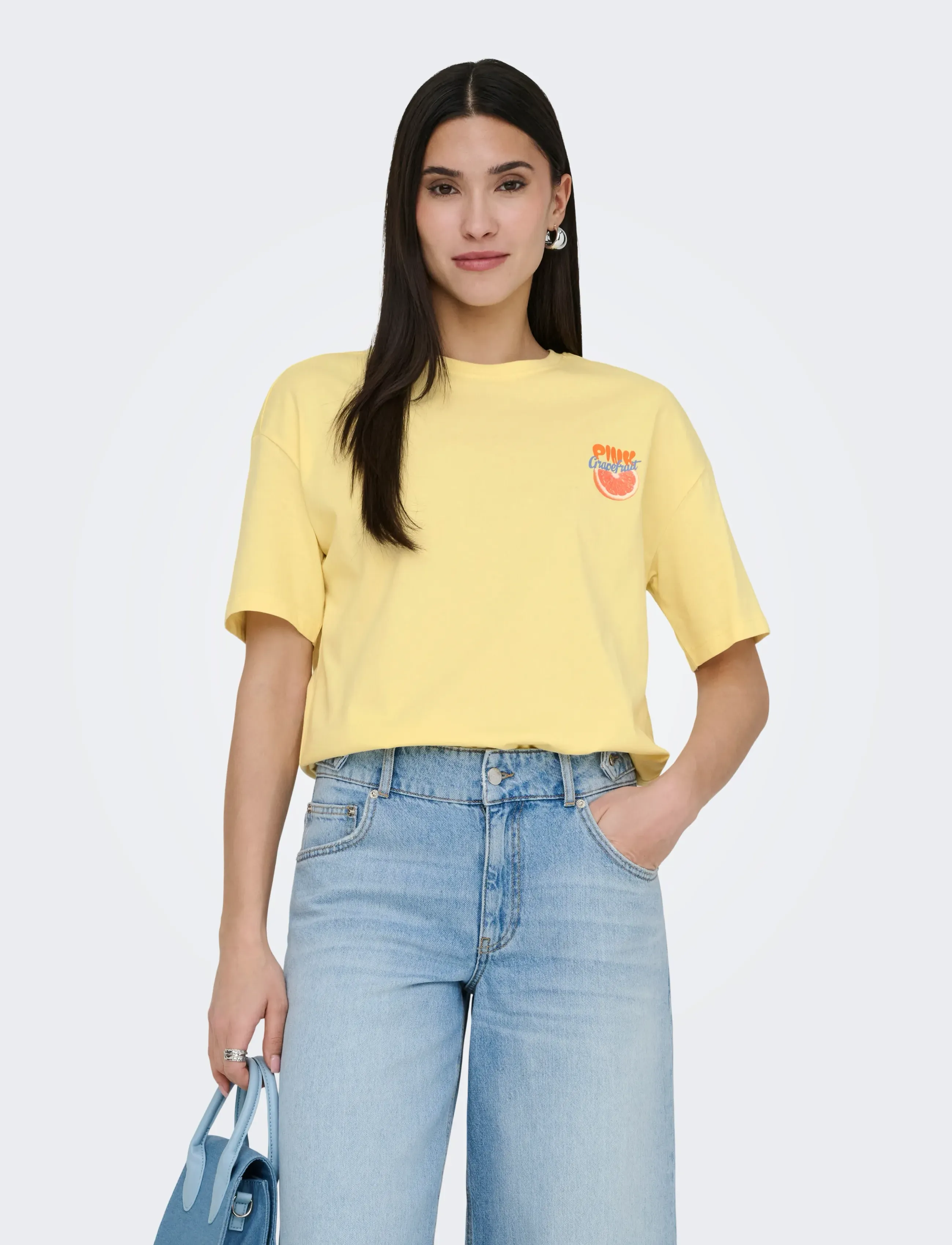 ONLY Onlbolette S/S Top Box Cc Jrs, Kvinder, Boxy Grafisk T-shirt, Gul, Str: XS