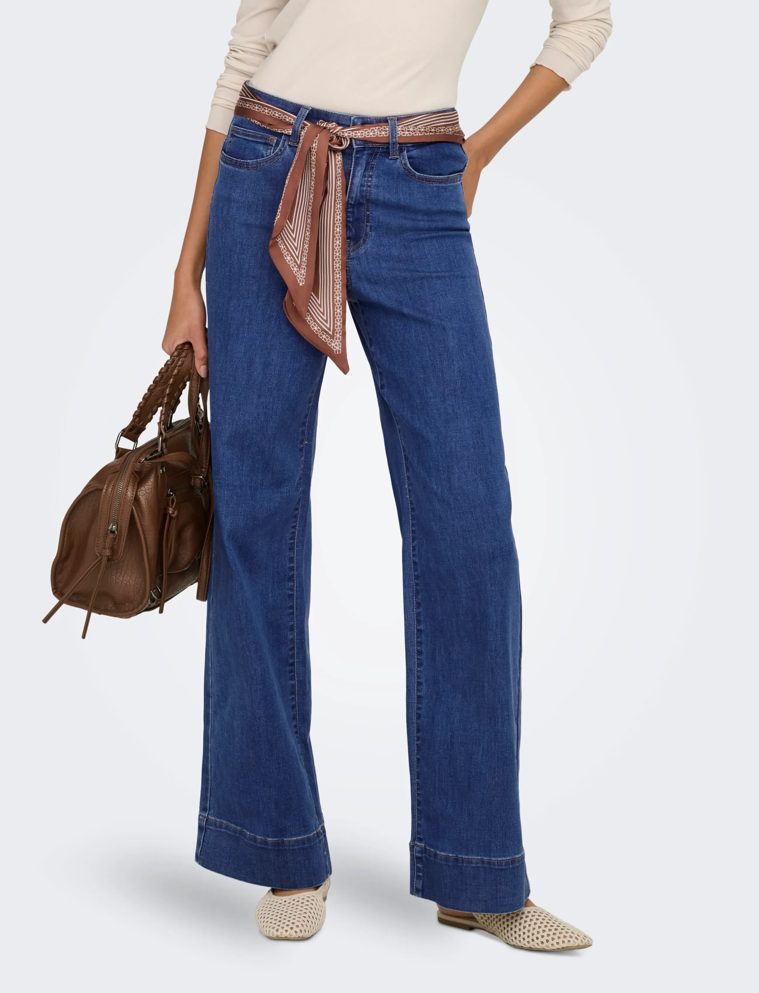 ONLY ONLMADISON HW WIDE SCARF DNM GUA - Jeans - MEDIUM BLUE DENIM / blue