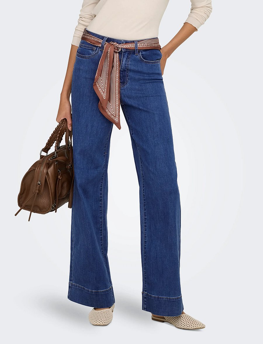 ONLY - ONLMADISON HW WIDE SCARF DNM GUA - brede jeans - medium blue denim - 0