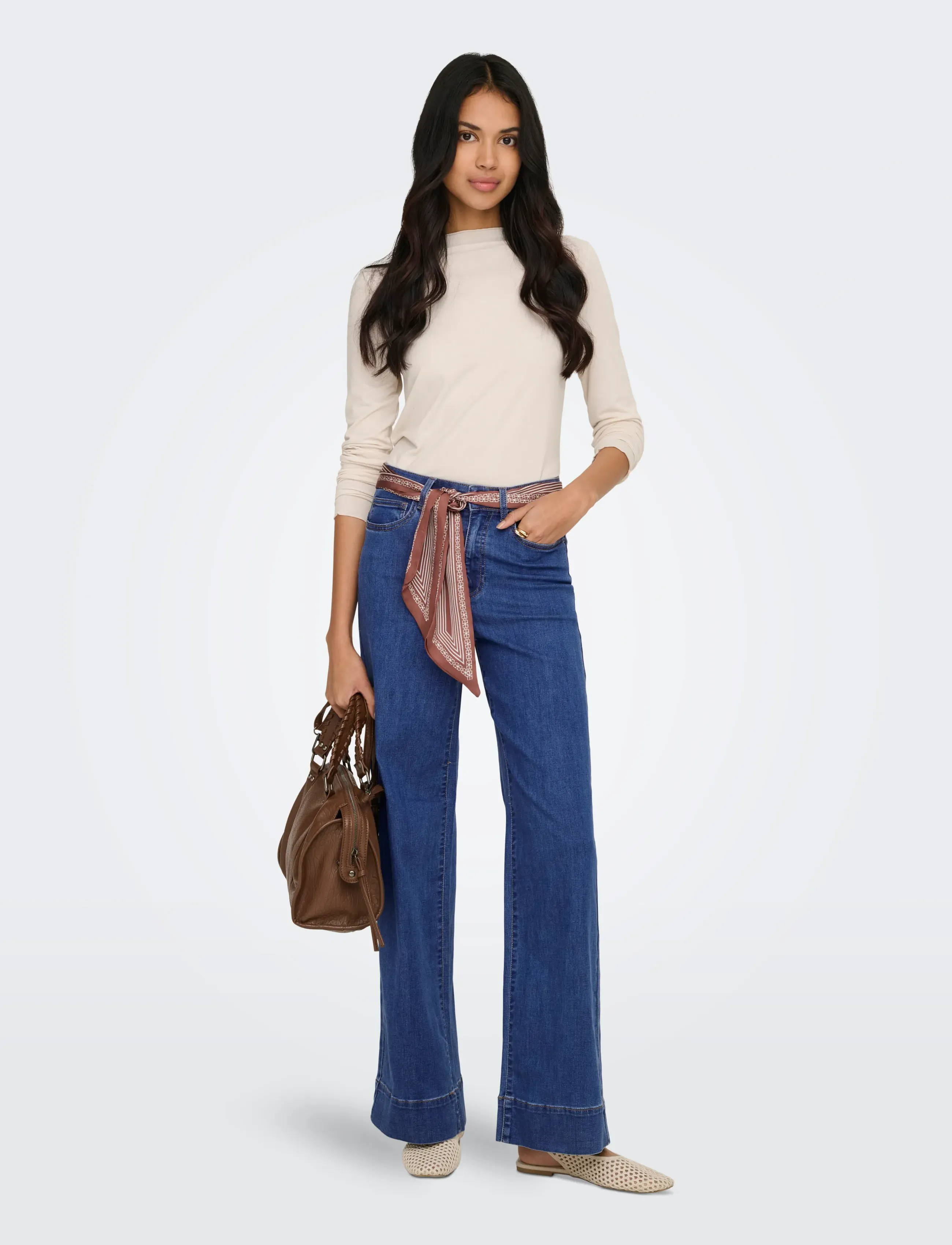 ONLY - ONLMADISON HW WIDE SCARF DNM GUA - brede jeans - medium blue denim - 4