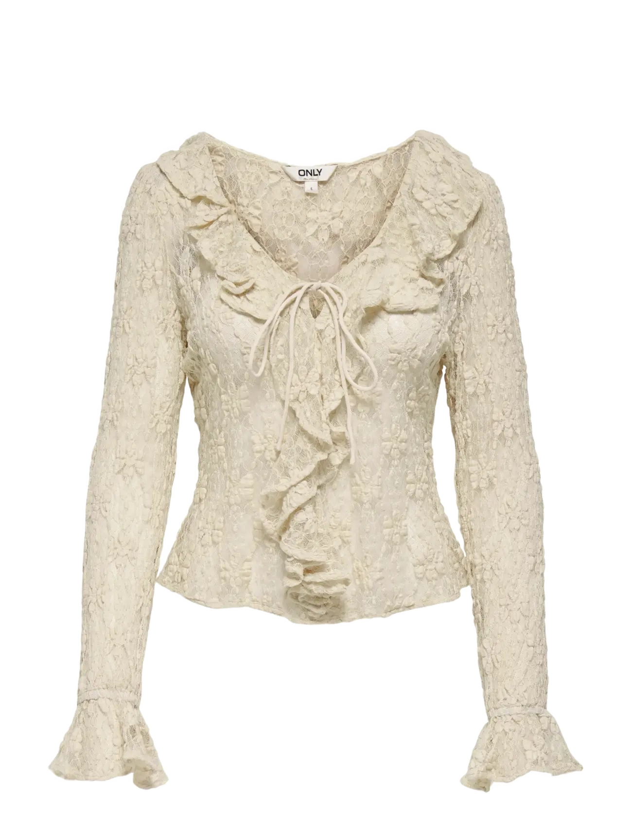 ONLY ONLPEARLINA LS RUFFLE LACE TOP WVN - Odzież - BIRCH / cream