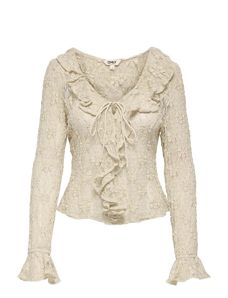 ONLY - ONLPEARLINA LS RUFFLE LACE TOP WVN - blouses met lange mouwen - birch - 1