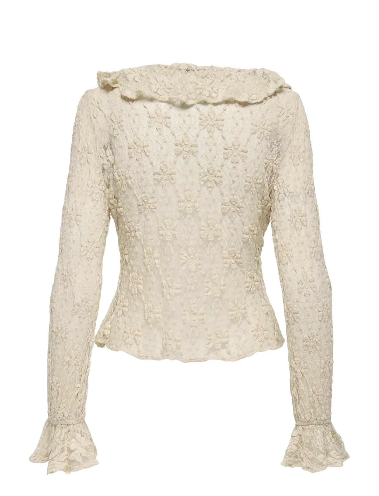 ONLY - ONLPEARLINA LS RUFFLE LACE TOP WVN - langærmede bluser - birch - 2