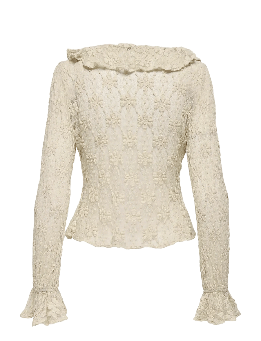ONLY - ONLPEARLINA LS RUFFLE LACE TOP WVN - langærmede bluser - birch - 2