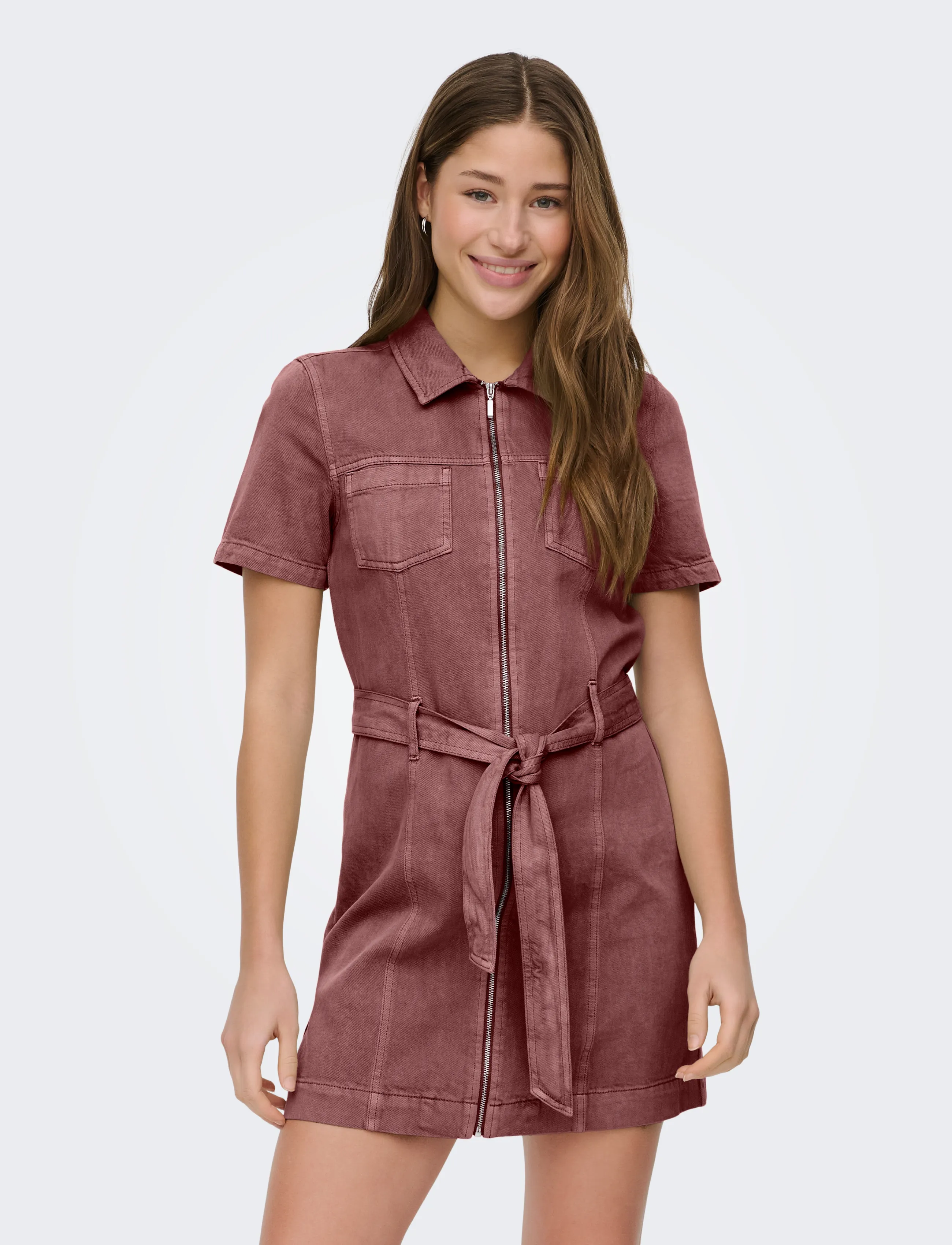 ONLY Onlsilla S/S Zip Belt Short Dress Pnt, L, Pink, Kjoler > Kort Kjole, Dame