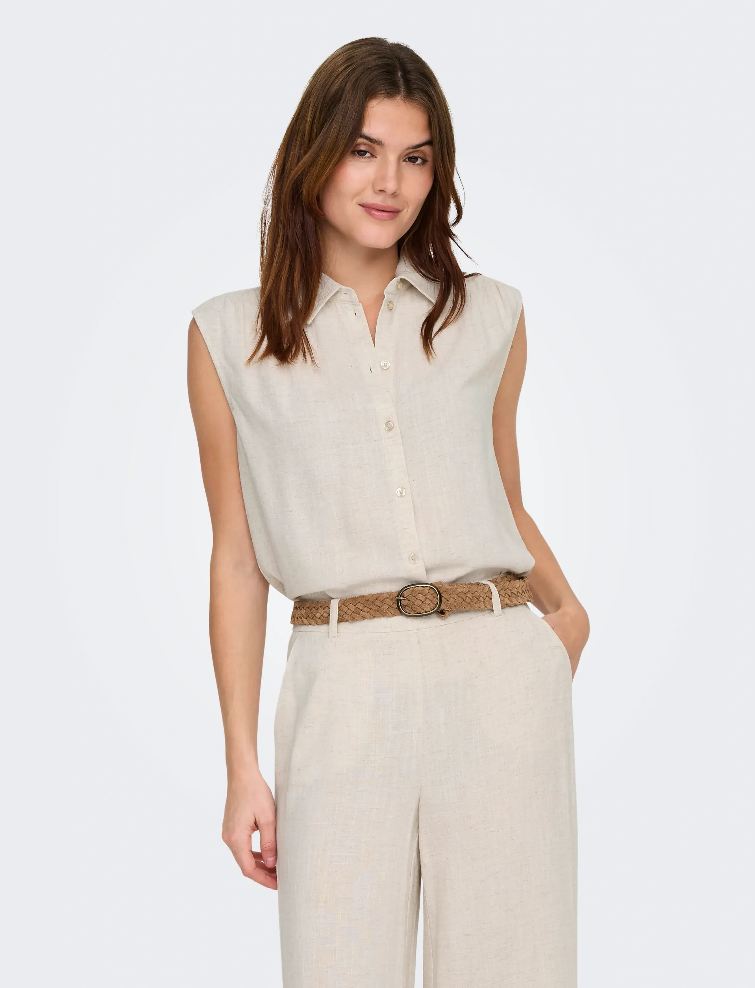 ONLY ONLSIESTA S/L LINEN BL SHIRT PNT NOOS - Hemden - MOONBEAM / cream