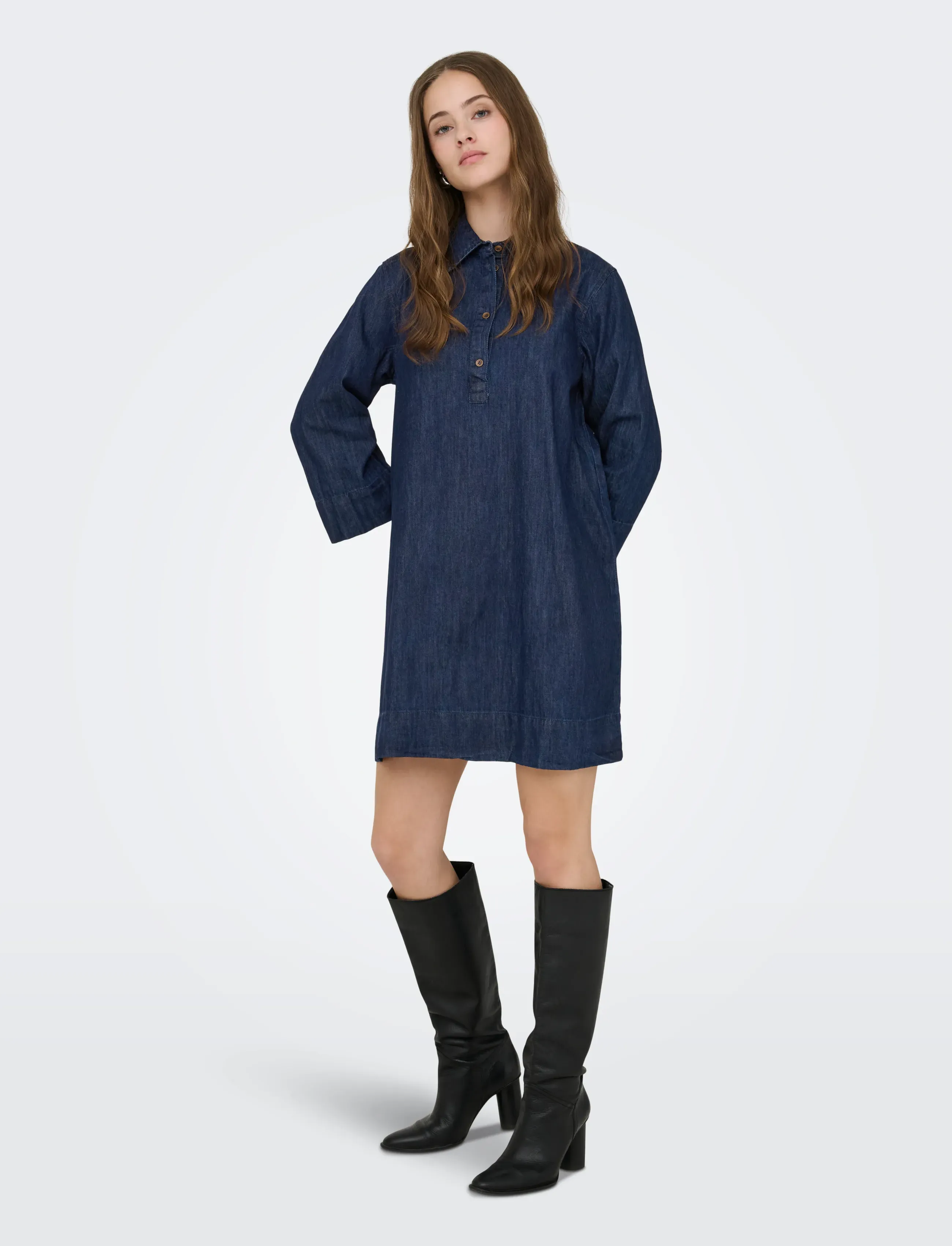 ONLY - ONLAMARI 3/4 SHORT DRESS WVN - overhemdjurken - blue denim - 4