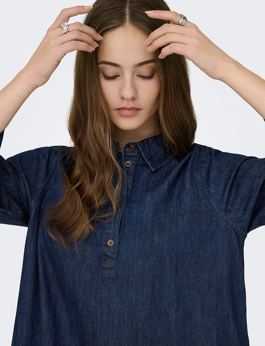 ONLY - ONLAMARI 3/4 SHORT DRESS WVN - skjortekjoler - blue denim - 5