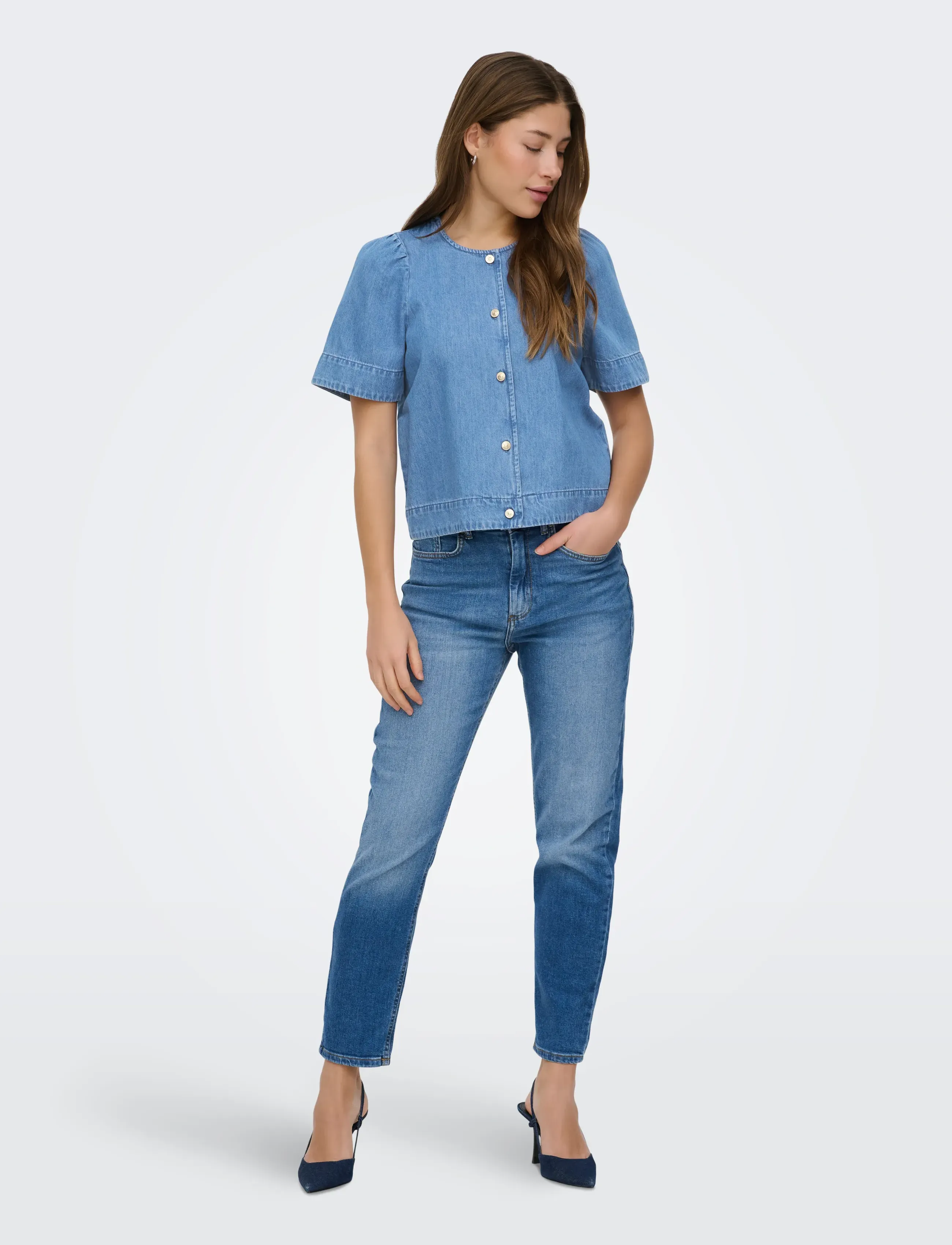ONLY - ONLASTRA SS DNM SHIRT QYT - denimskjorter - medium blue denim - 4