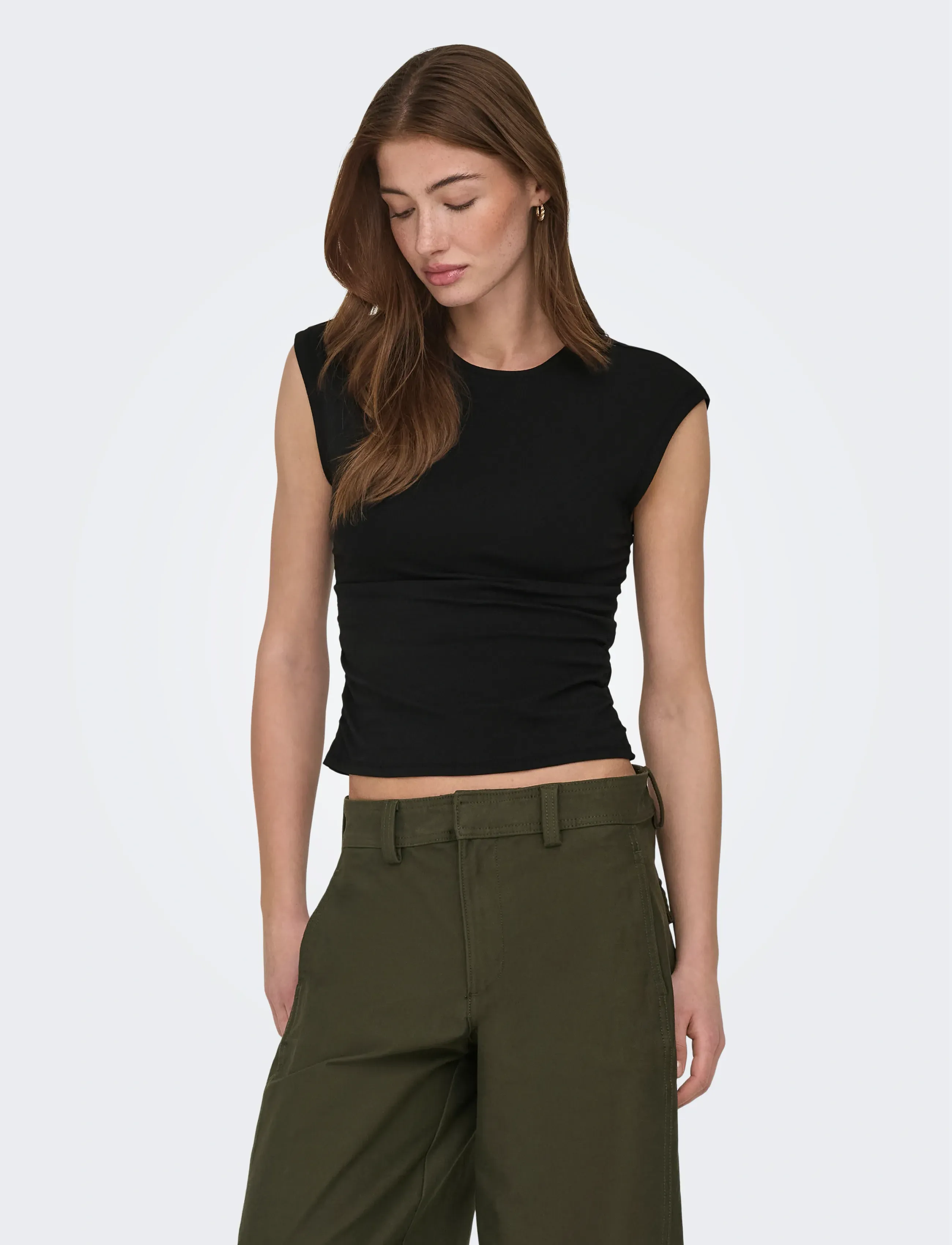 ONLY Onlmira Capsl Ruching Top Jrs Noos, XL, T-shirts & Oberteile, Schwarz - Short-sleeved, Frauen