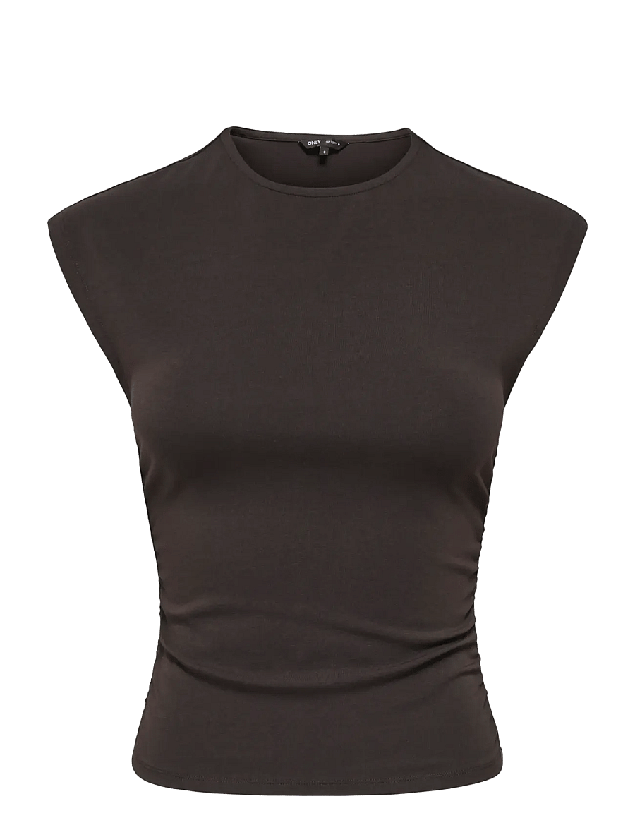 ONLY - ONLMIRA CAPSL RUCHING TOP JRS NOOS - t-shirts - black coffee - 1