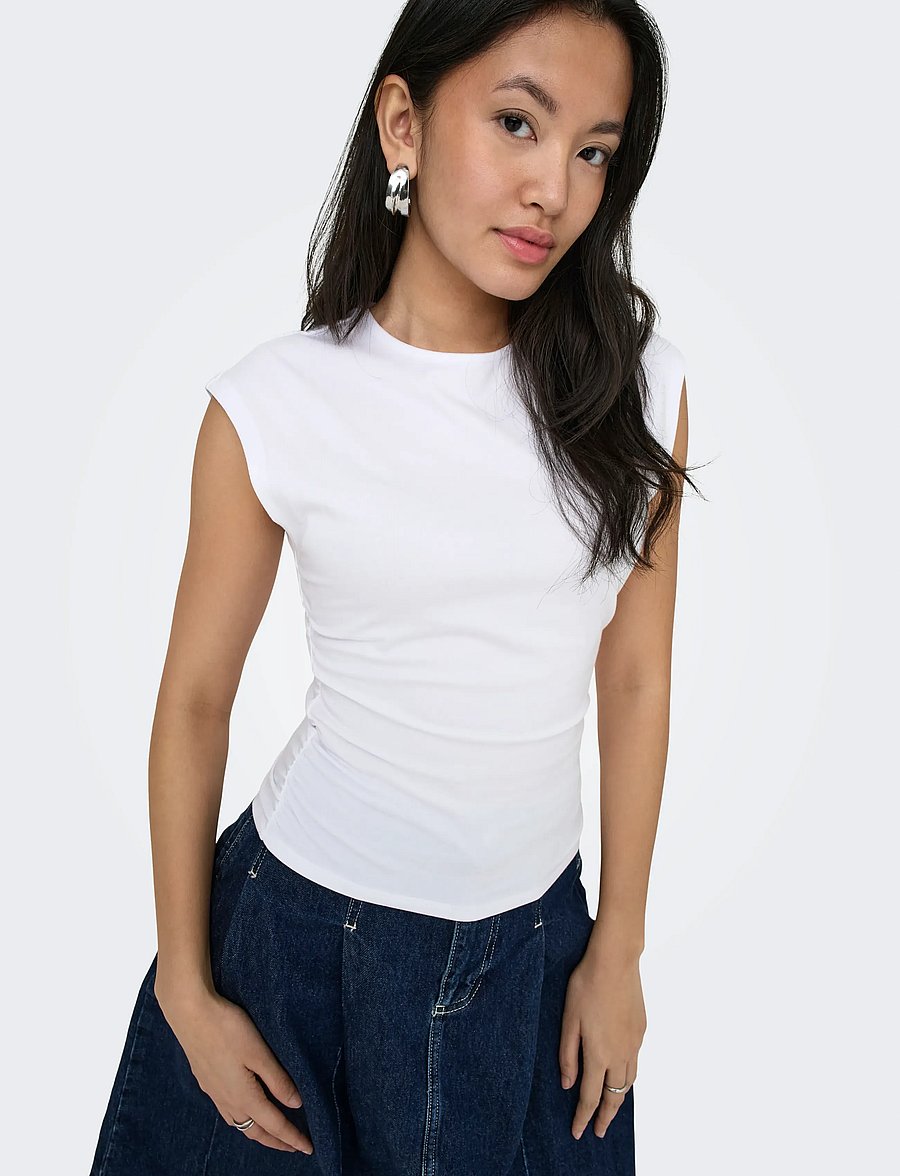 ONLY - ONLMIRA CAPSL RUCHING TOP JRS NOOS - t-shirts - white - 3