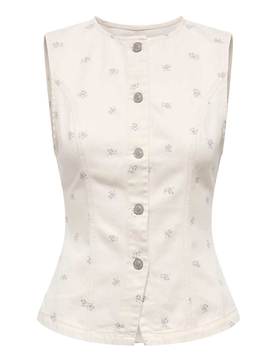 ONLY - ONLNAOMI AOP WAISTCOAT OTW - denimveste - egret - 1