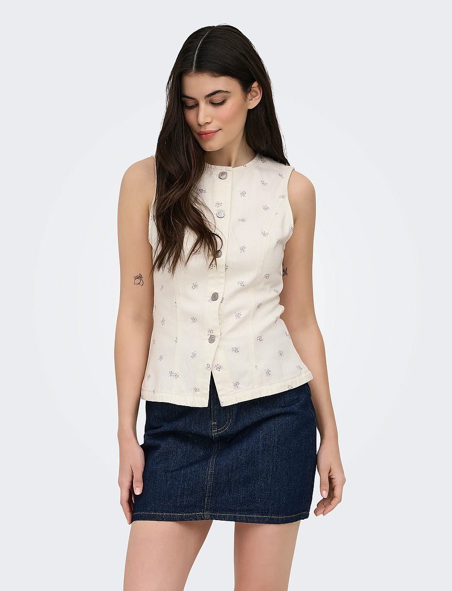 ONLY - ONLNAOMI AOP WAISTCOAT OTW - denimveste - egret - 0
