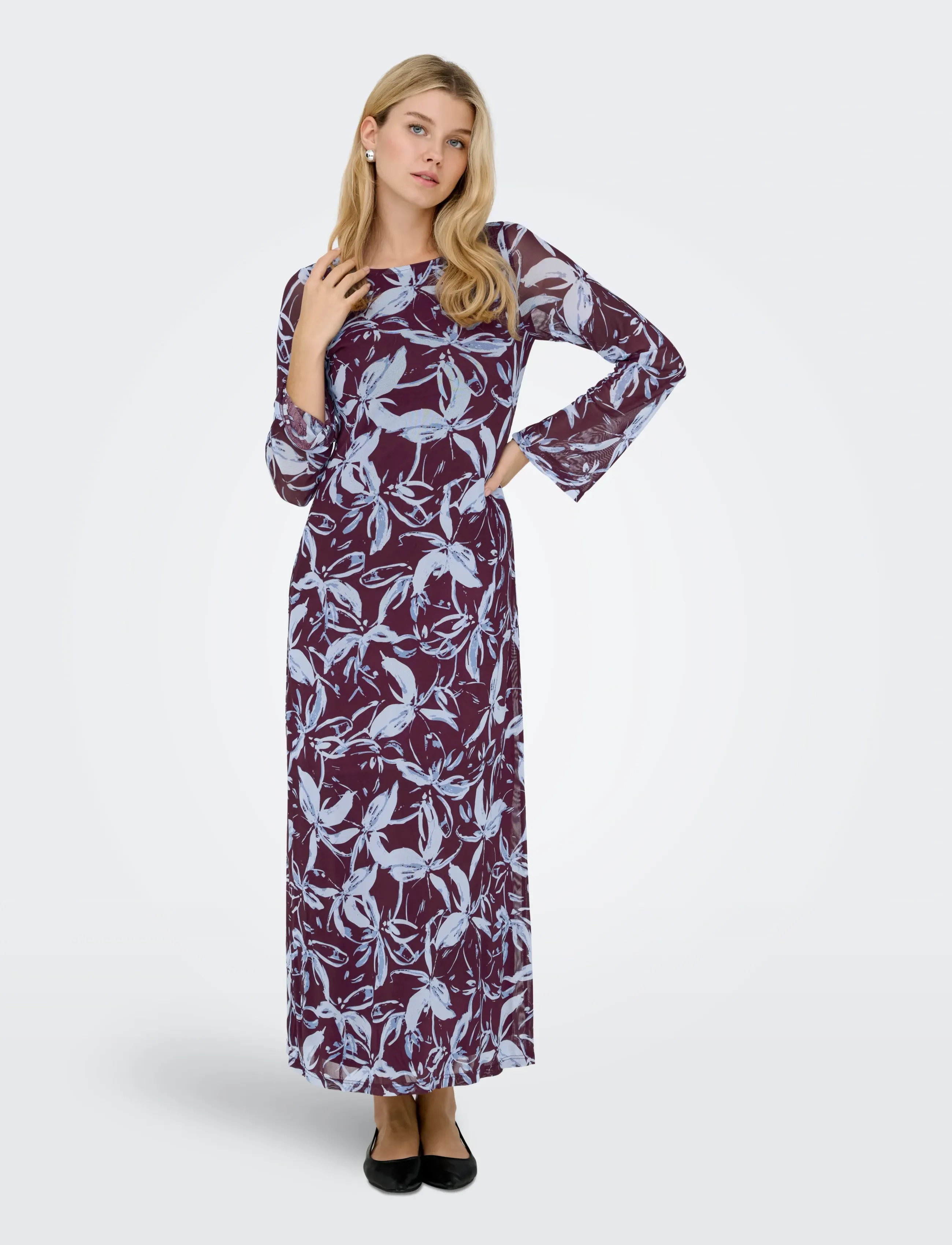 ONLY - ONLCYRIL MESH L/S ANKEL DRESS WVN - abendkleider - port royale - 0