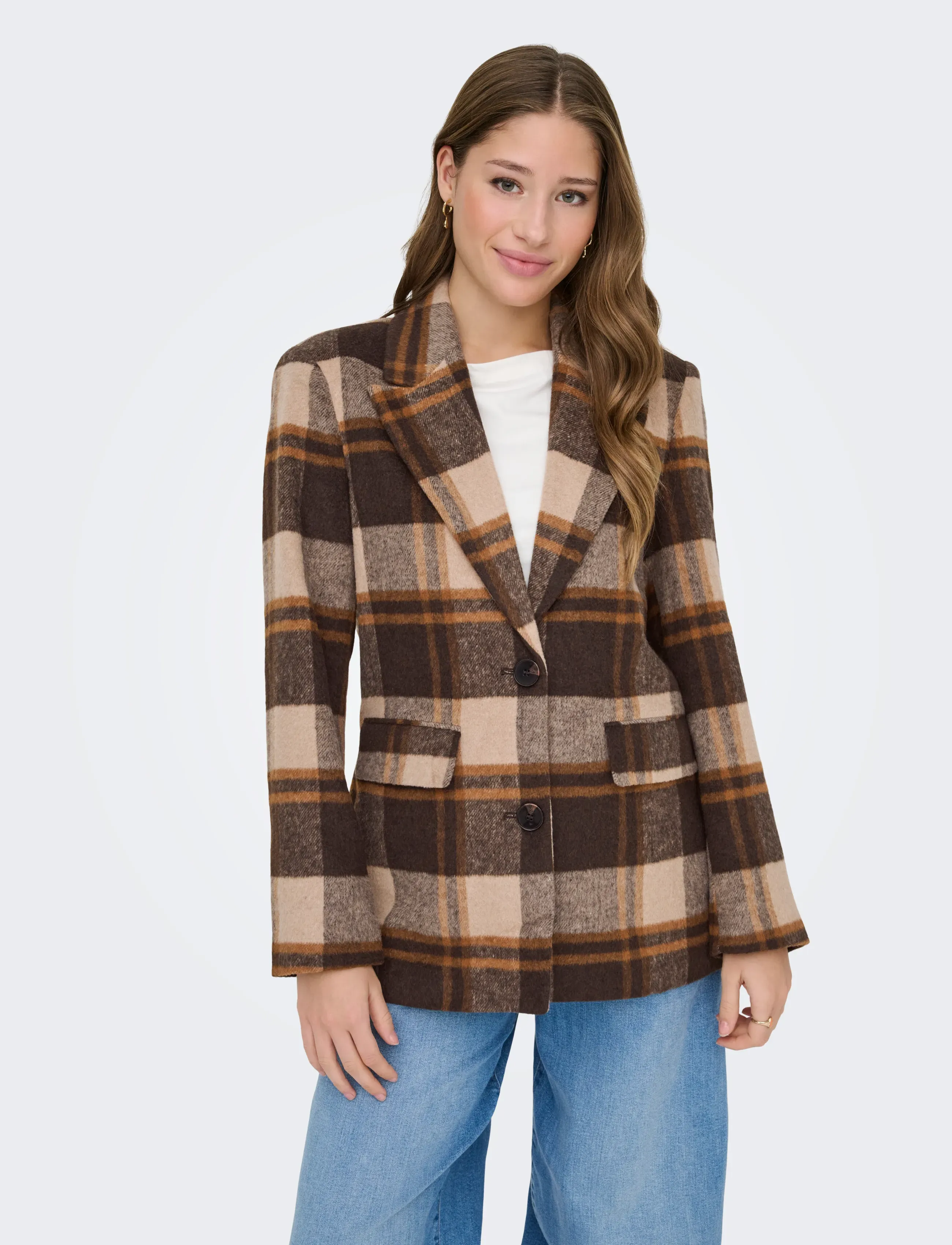 ONLY Onlimmy Life Check Blazer Otw, XS, Brown, Blazere > Enkeltradede Blazere, Dame