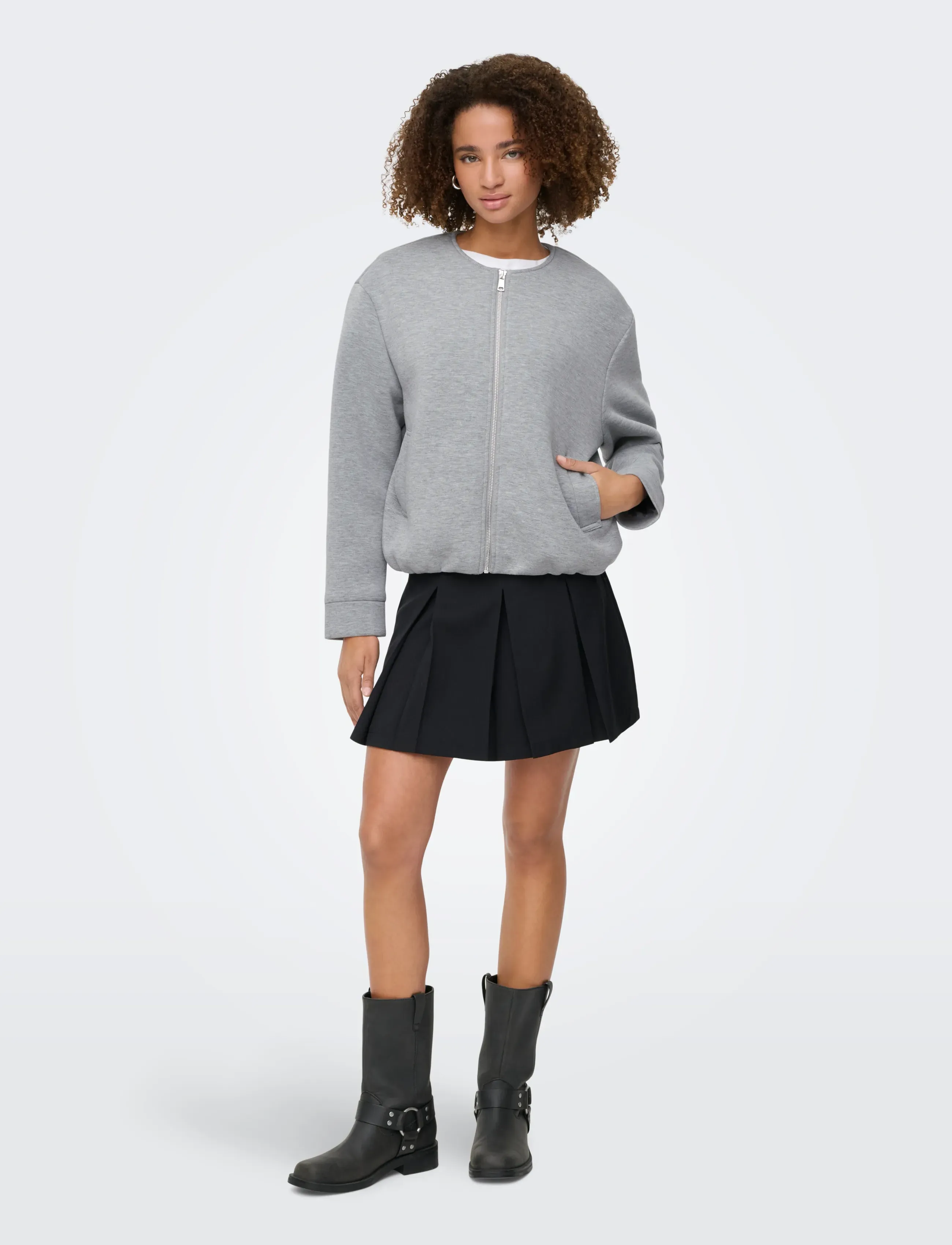 ONLY - ONLJUDITH LIFE O-NECK SCUBA JACKET OTW - vårjakker - medium grey melange - 4