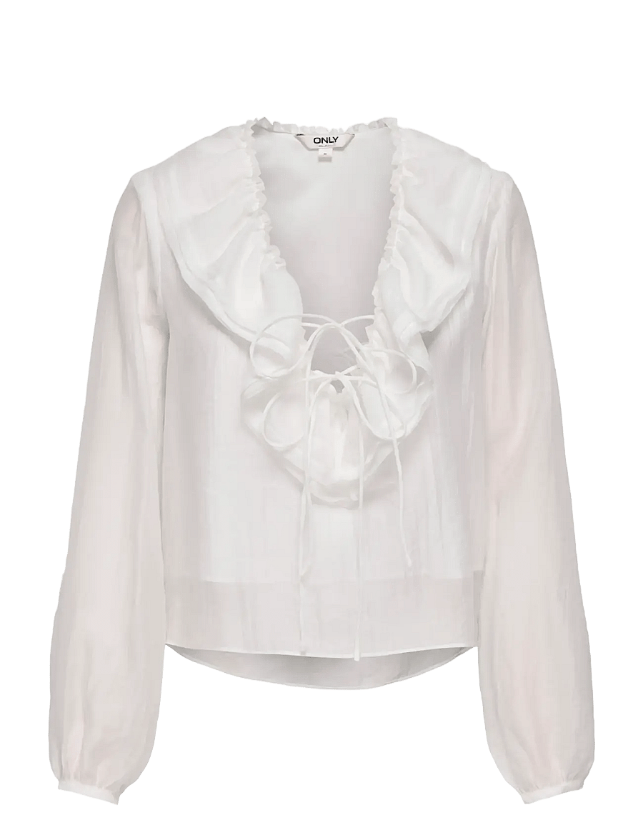 ONLY - ONLTEAGAN LS SHEER RUFFLE TOP WVN - langærmede bluser - cloud dancer - 0