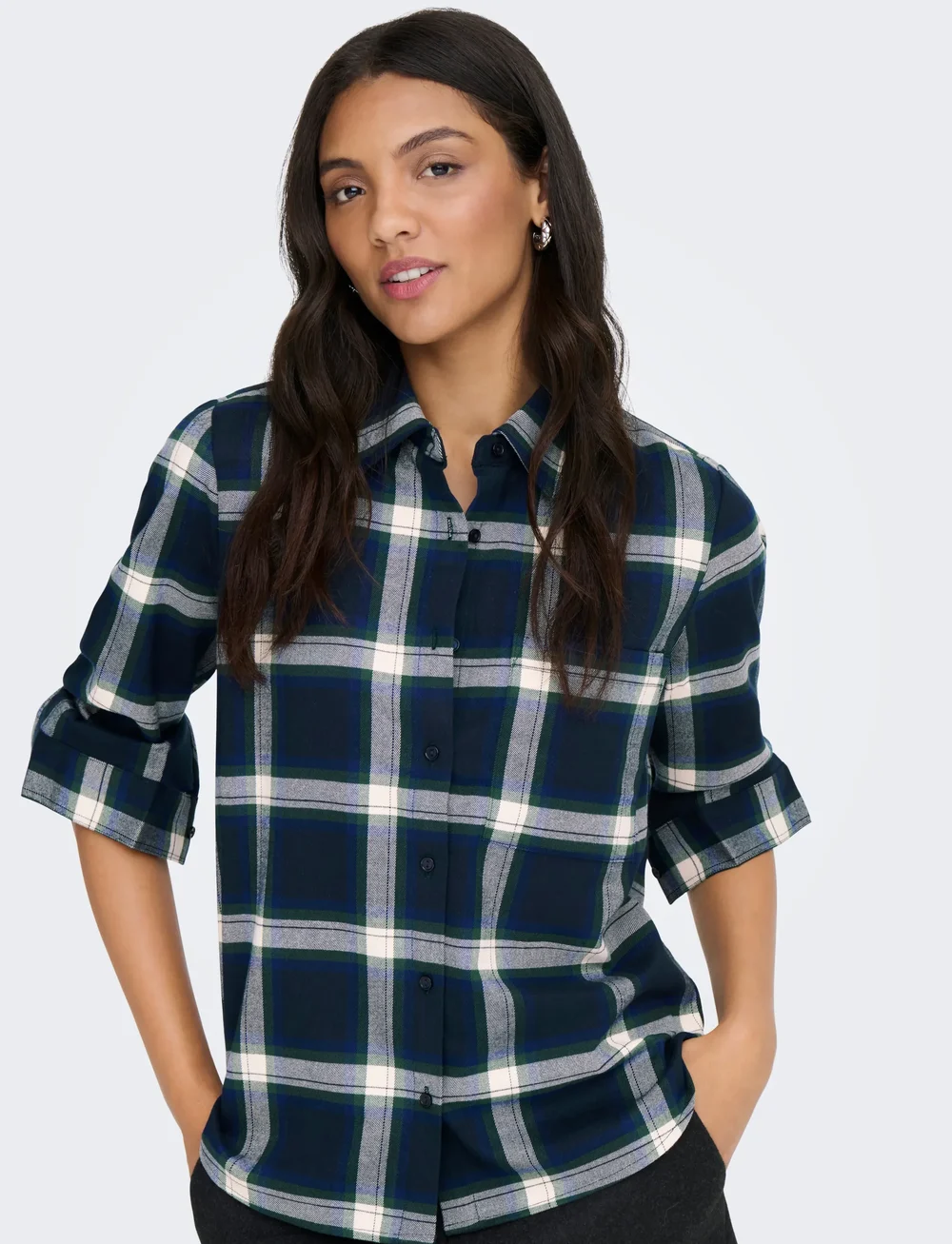 ONLY - ONLWREN CHECK SHIRT WVN - långärmade skjortor - night sky - 4