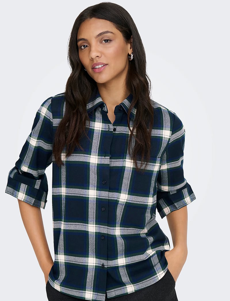 ONLY - ONLWREN CHECK SHIRT WVN - långärmade skjortor - night sky - 4