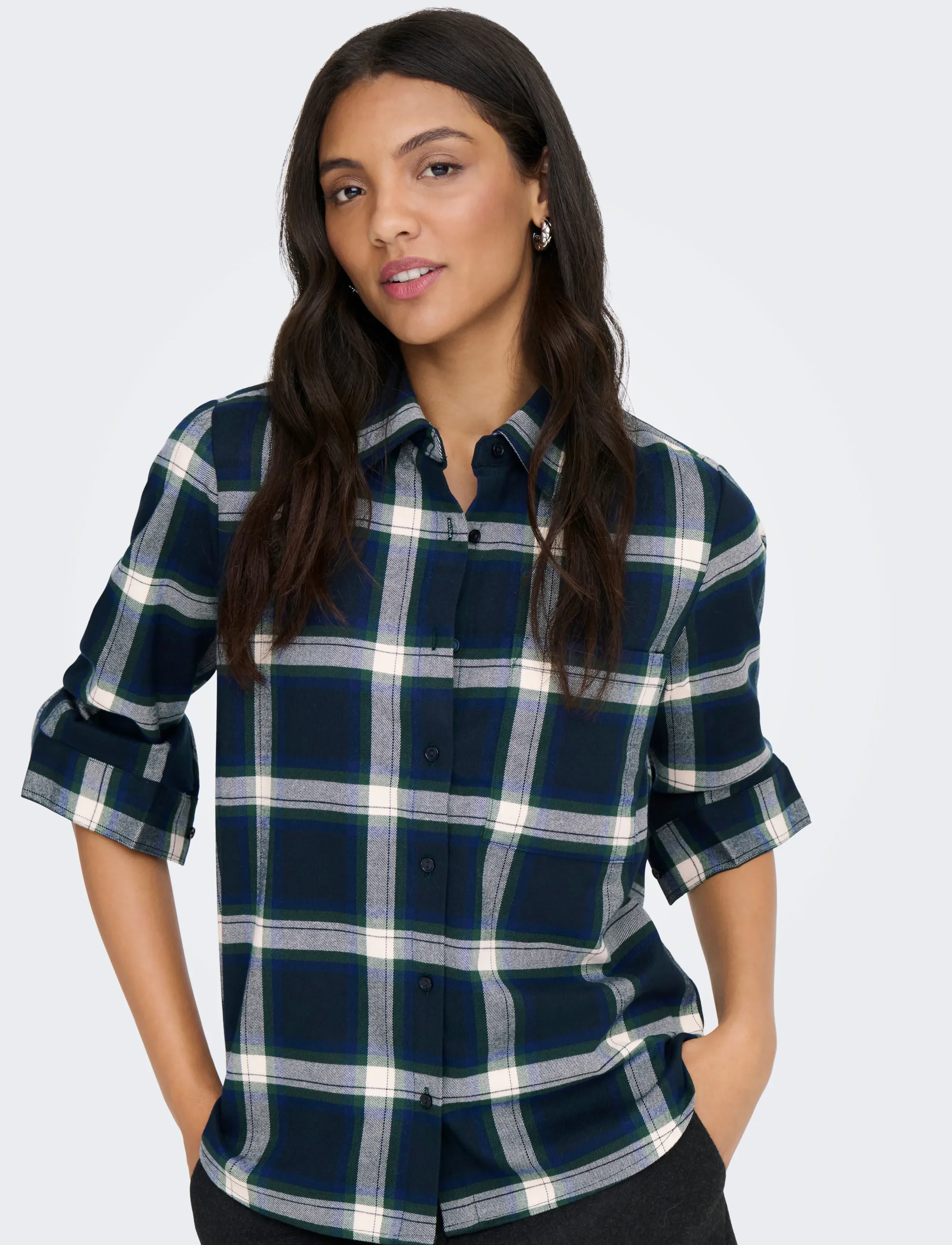 ONLY - ONLWREN CHECK SHIRT WVN - pikkade varrukatega särgid - night sky - 4