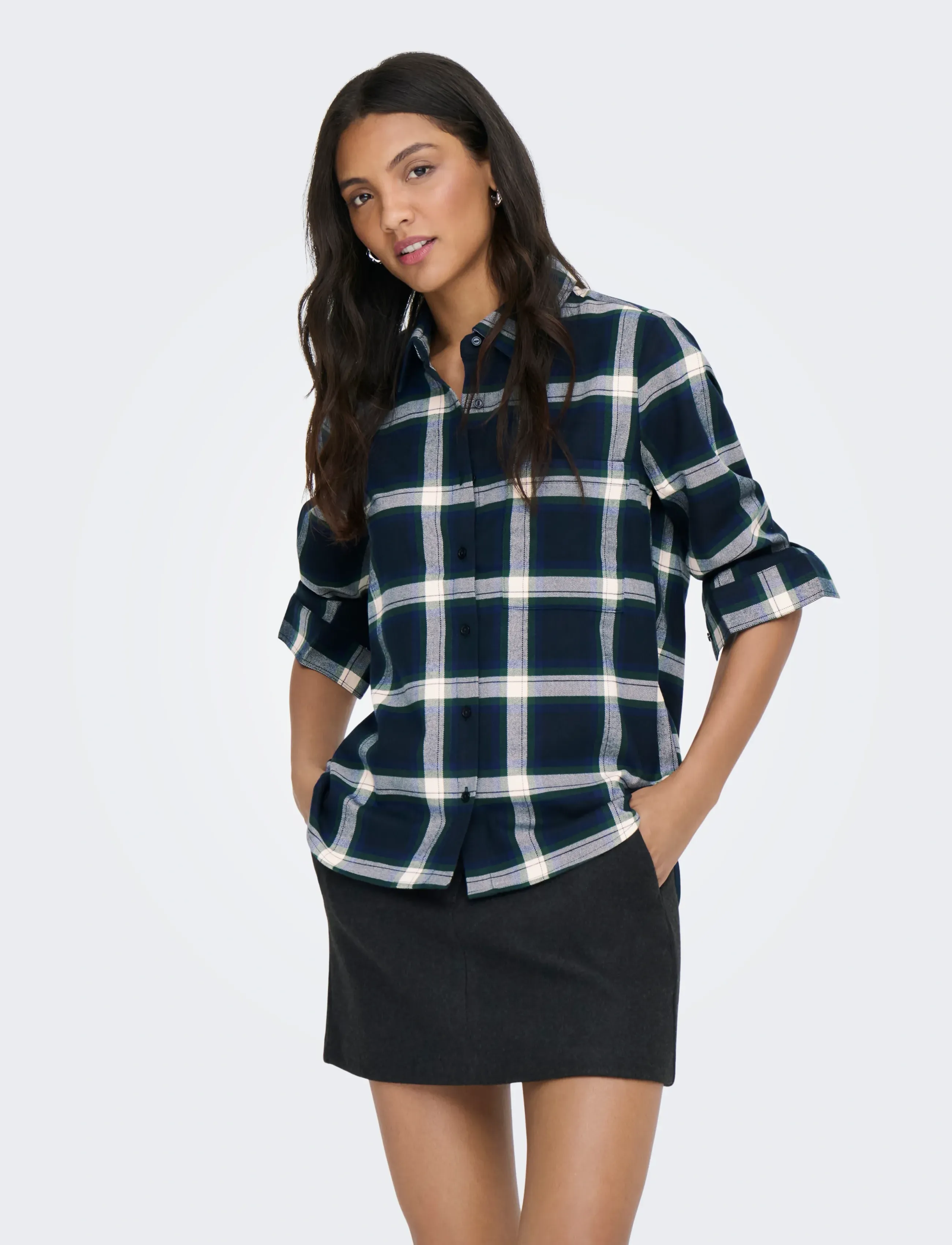 ONLY - ONLWREN CHECK SHIRT WVN - pikkade varrukatega särgid - night sky - 5