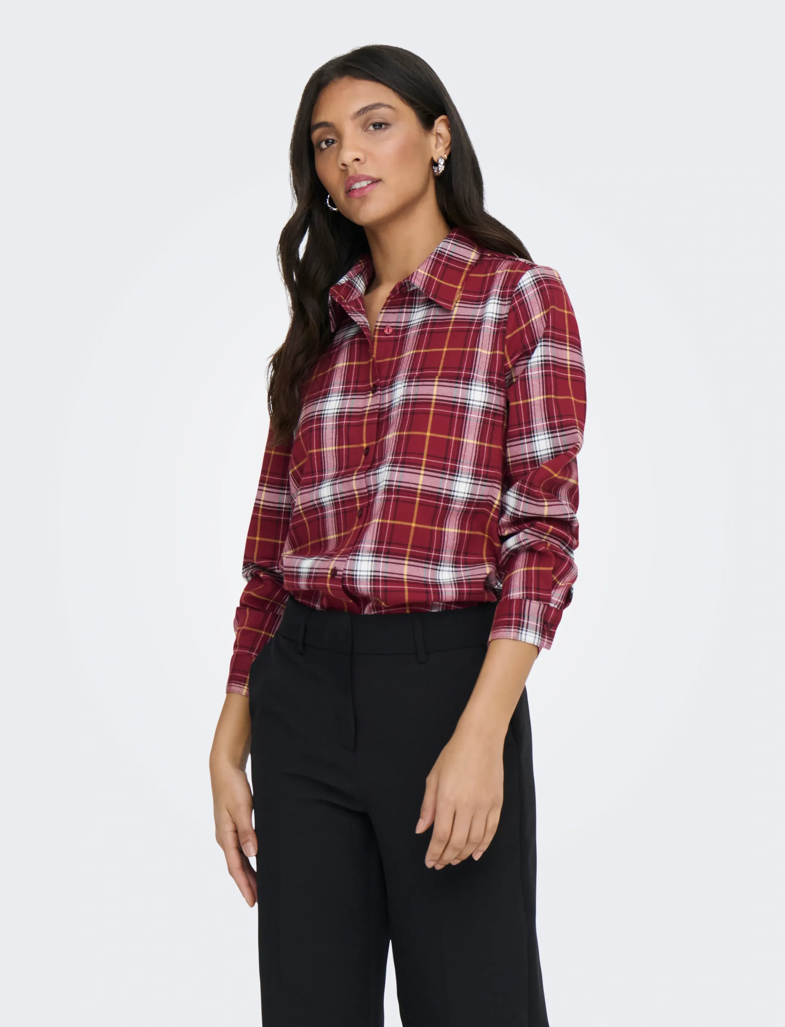 ONLY ONLWREN CHECK SHIRT WVN - Särgid - SYRAH / red
