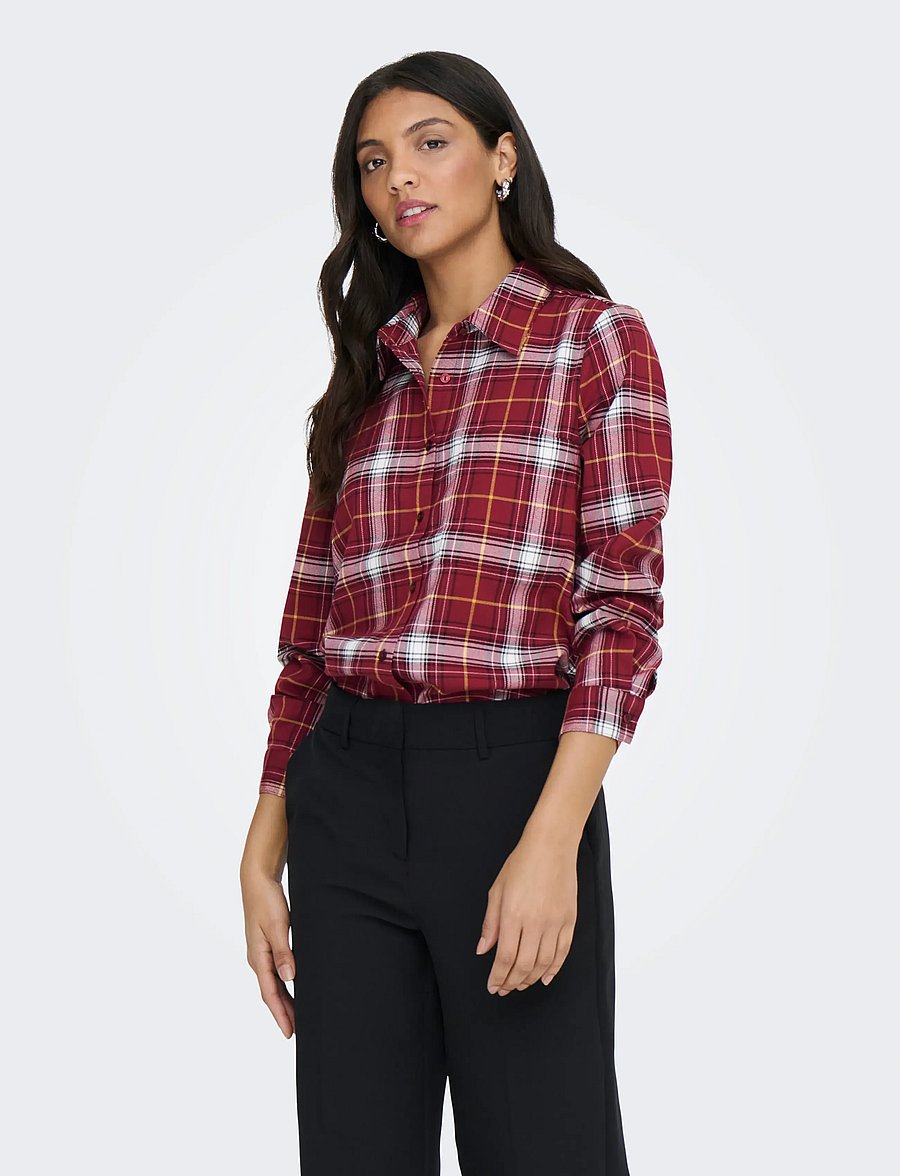 ONLY - ONLWREN CHECK SHIRT WVN - långärmade skjortor - syrah - 0