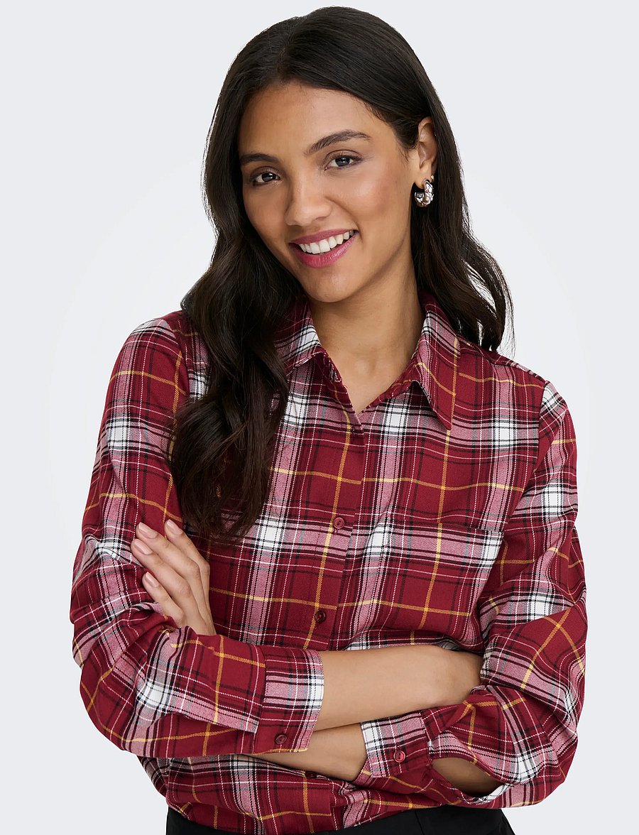 ONLY - ONLWREN CHECK SHIRT WVN - långärmade skjortor - syrah - 4