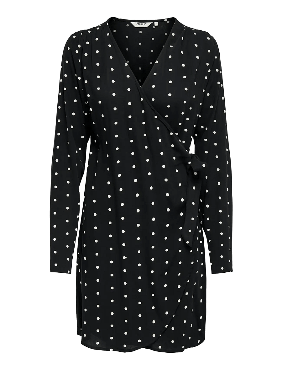 ONLY - ONLKESHAV L/S V-NECK WRAP DRESS WVN - hõlmikkleidid - black - 1