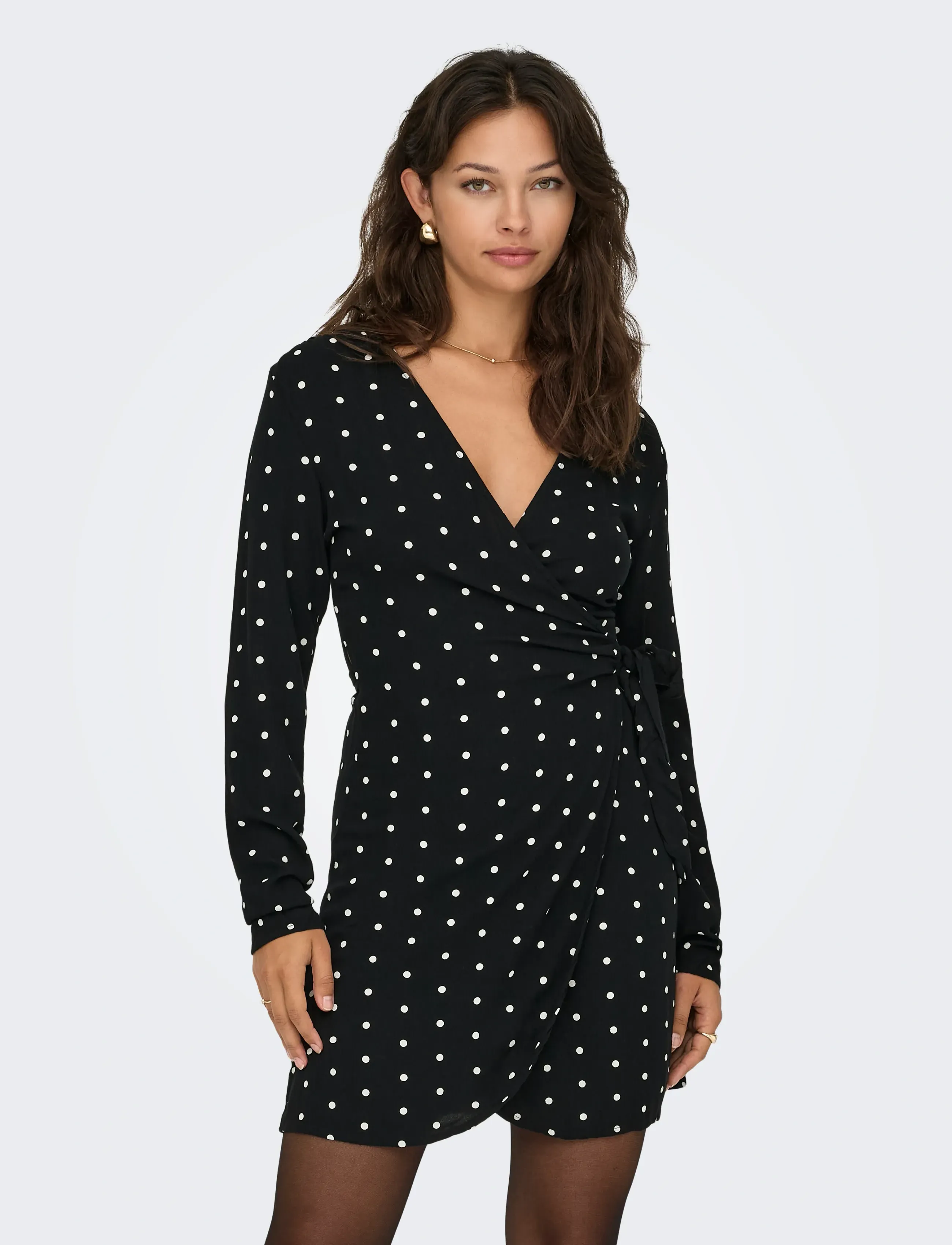 ONLY Onlkeshav L/S V-Neck Wrap Dress Wvn, XS, Black, Kjoler > Wrap-Kjoler, Dame