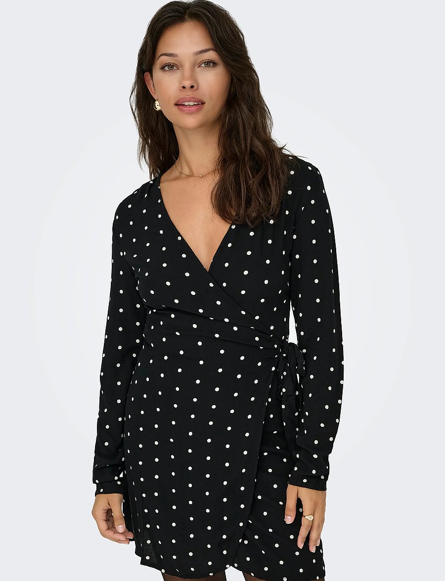 ONLY - ONLKESHAV L/S V-NECK WRAP DRESS WVN - hõlmikkleidid - black - 5