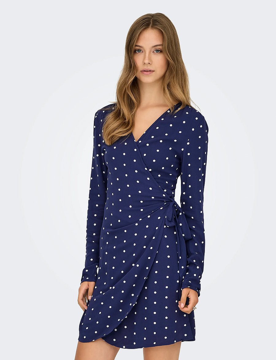 ONLY - ONLKESHAV L/S V-NECK WRAP DRESS WVN - wrap dresses - patriot blue - 0