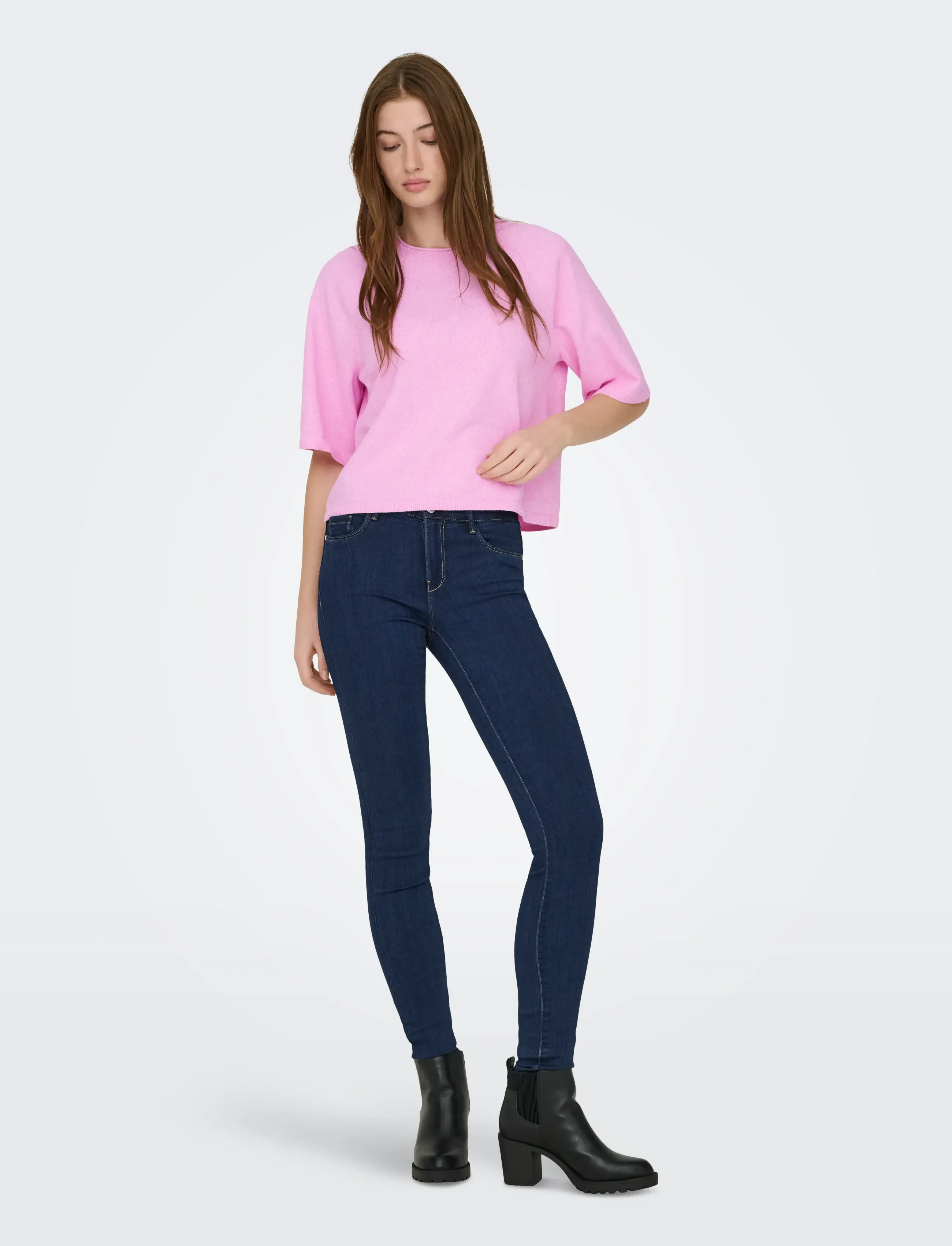 ONLY - ONLLOYAL 2/4 O-NECK KNT NOOS - laveste priser - super pink - 4