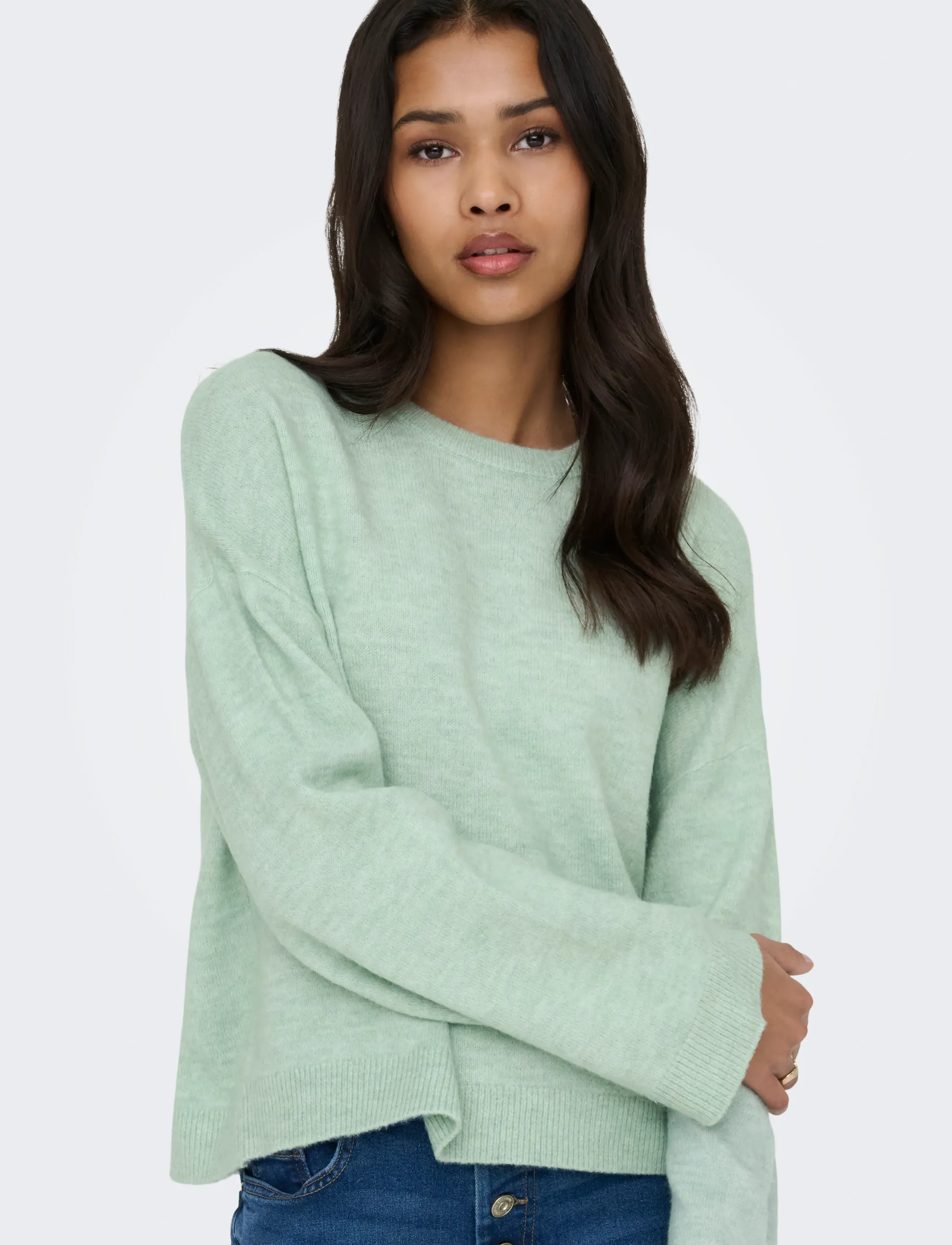 ONLY ONLSIMONI L/S O-NECK PULLOVER KNT NOOS - Naistele - ETHER / green