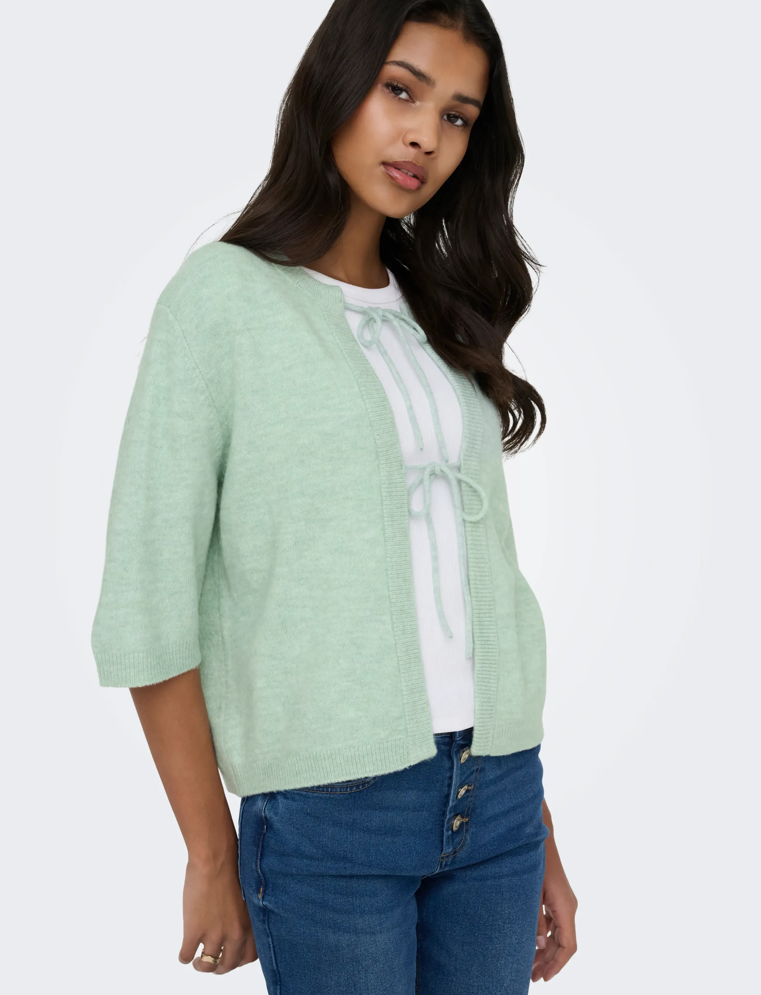ONLY ONLSIMONI 2/4 BOW CARDIGAN KNT NOOS - Fødselsdag - ETHER / green